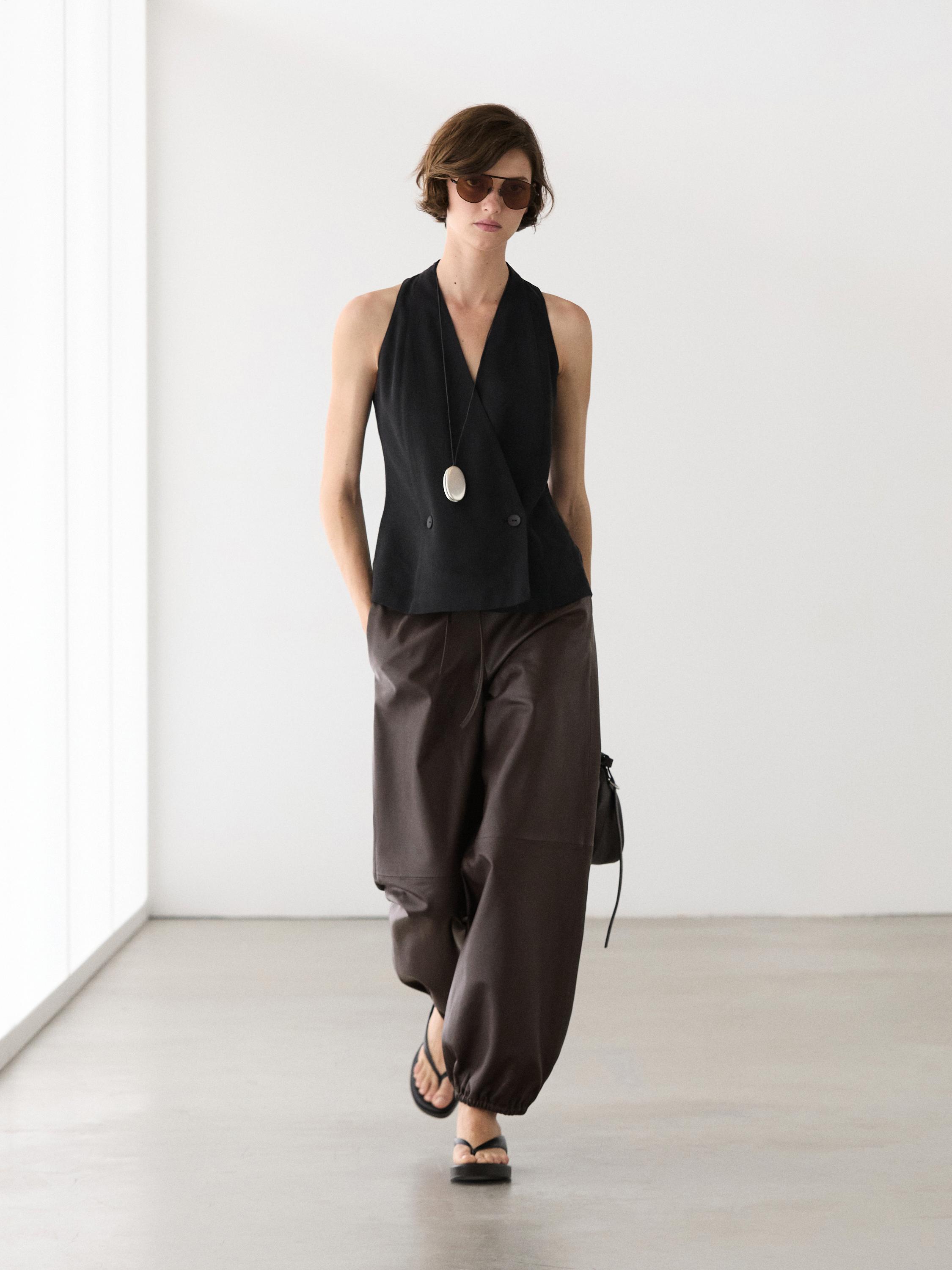 Nappa leather sarouel trousers — BROWN