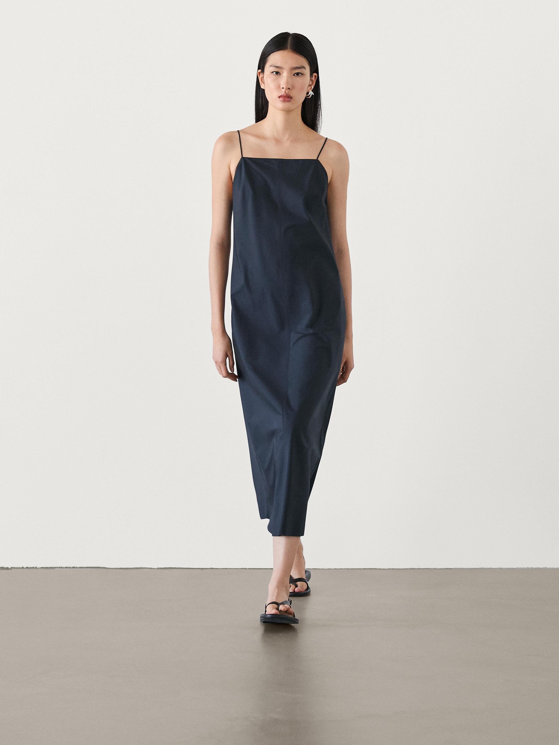 Poplin midi dress with straps