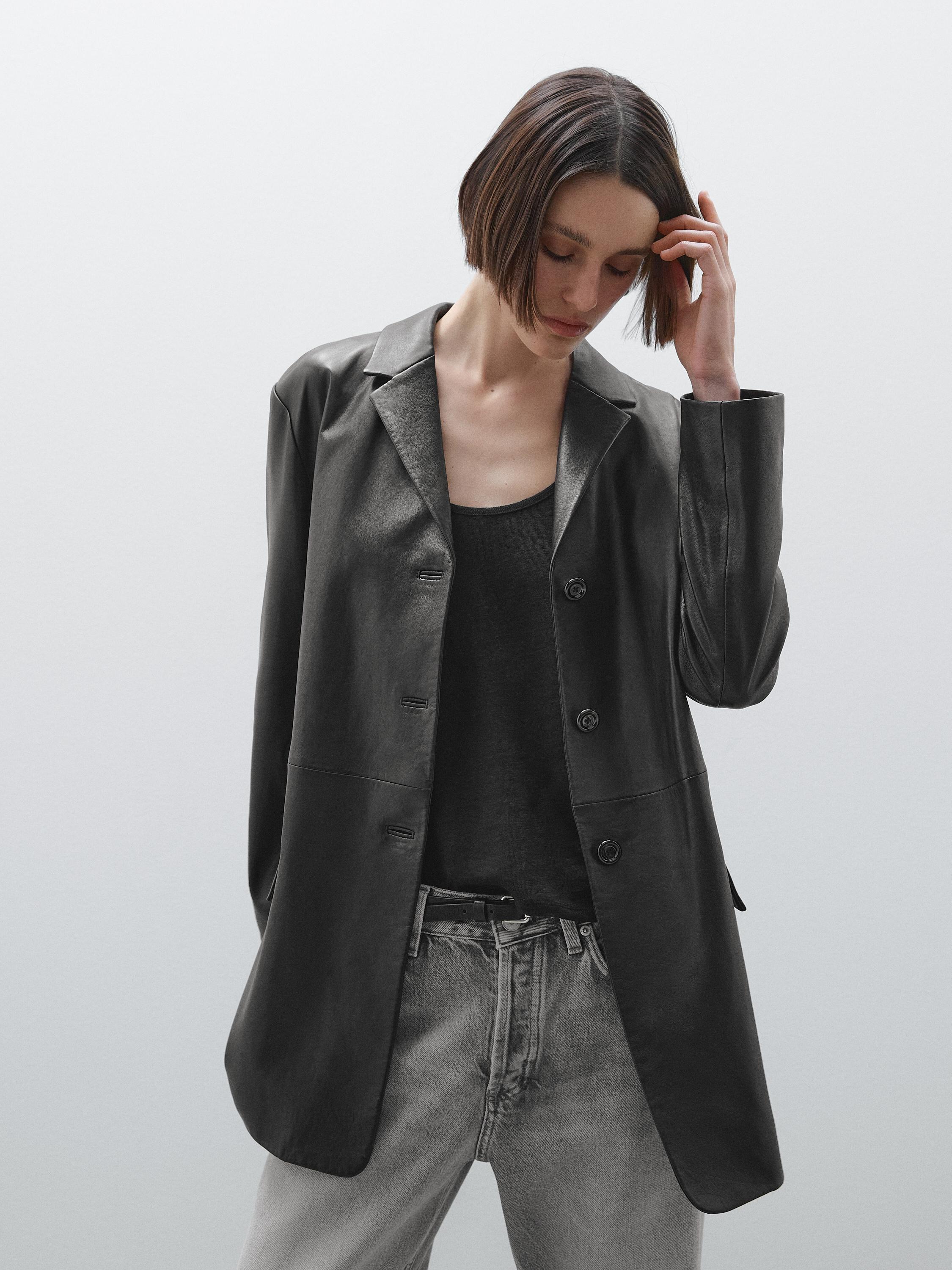 Blazer oversize en cuir nappa