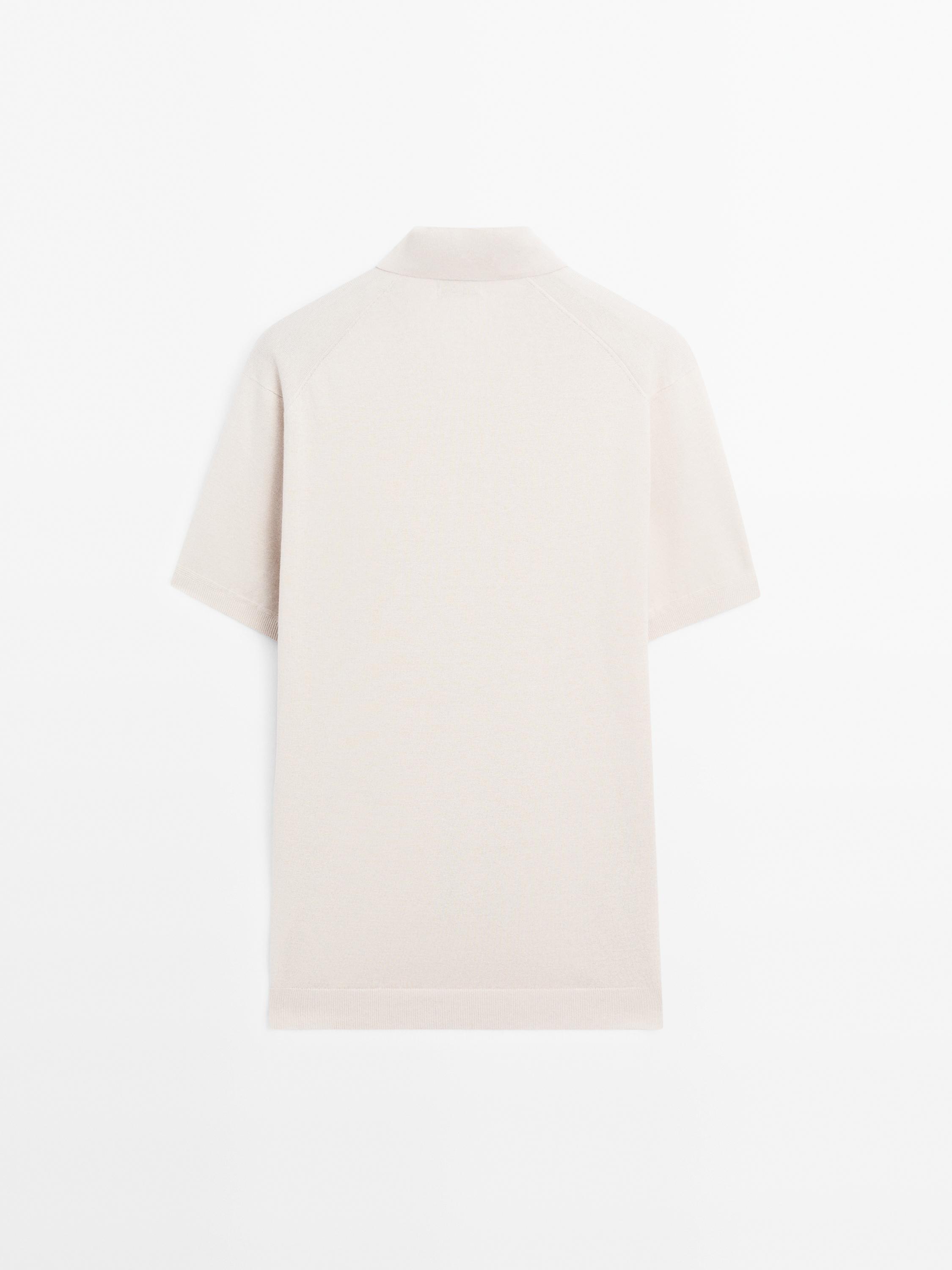 Linen blend knit V-neck polo shirt