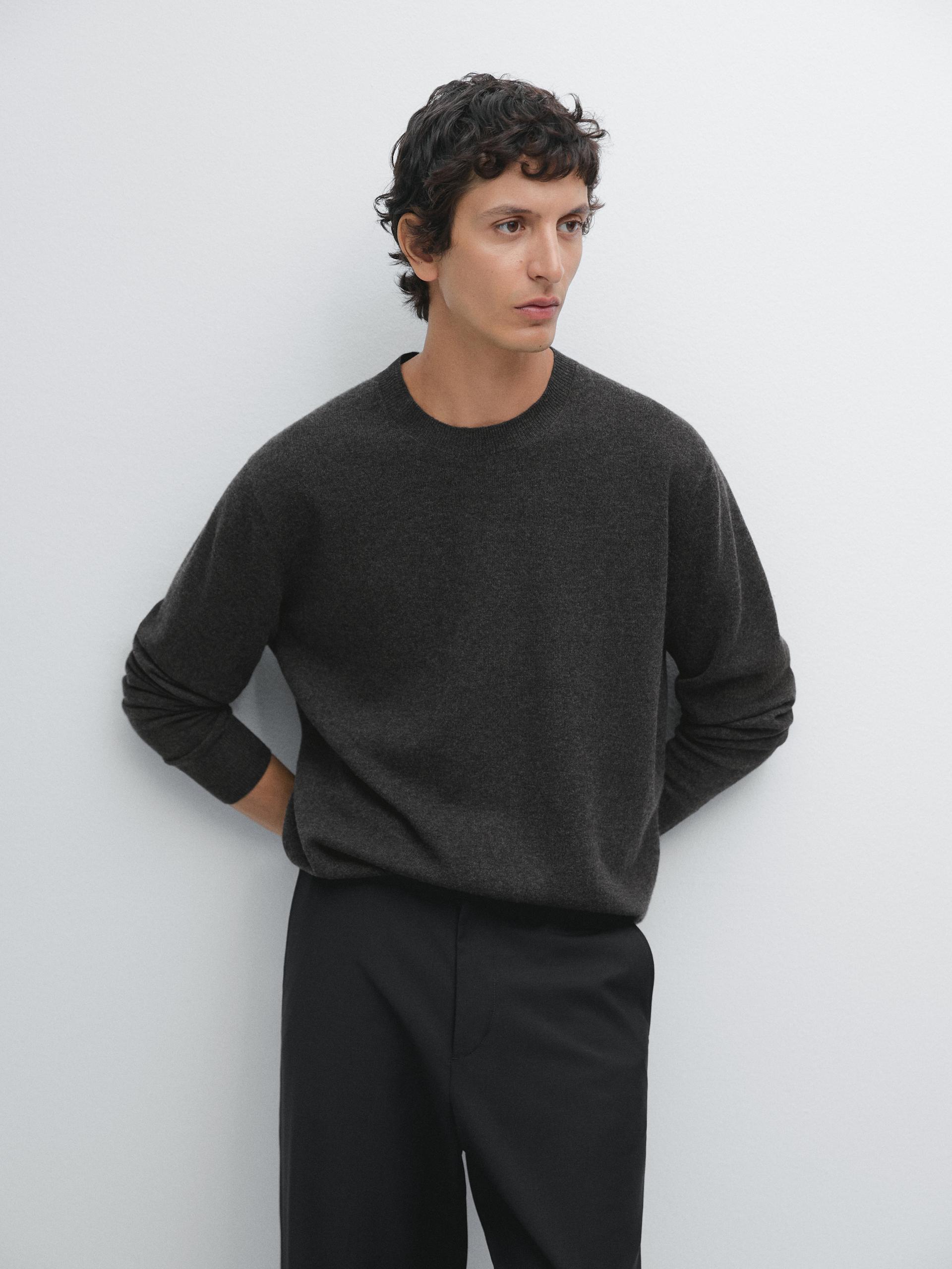 Maglia Con Collo Rotondo In Misto Lana - Grigio Marengo - L - Massimo Dutti - Maschile