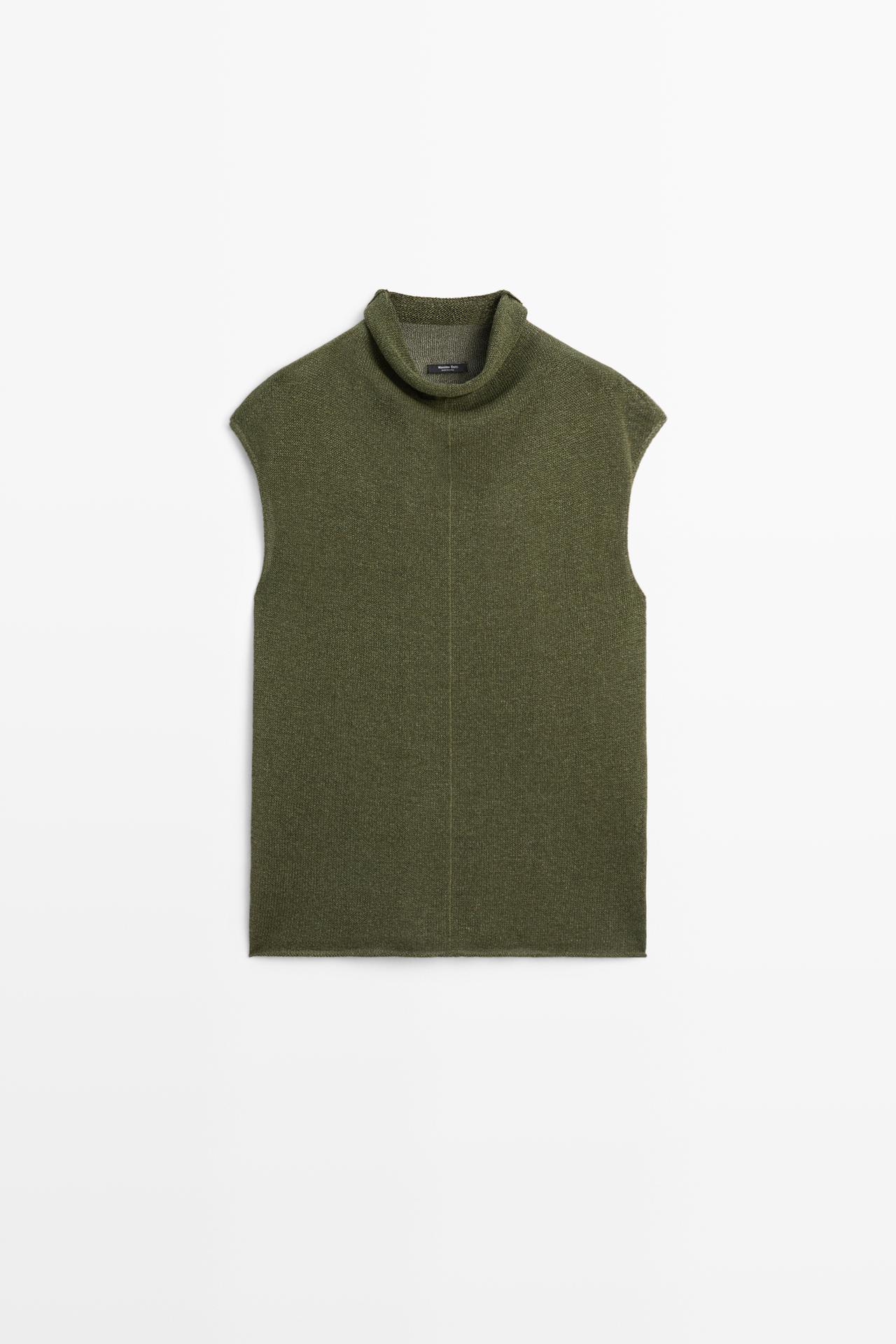 Draped high neck knit top — GREEN