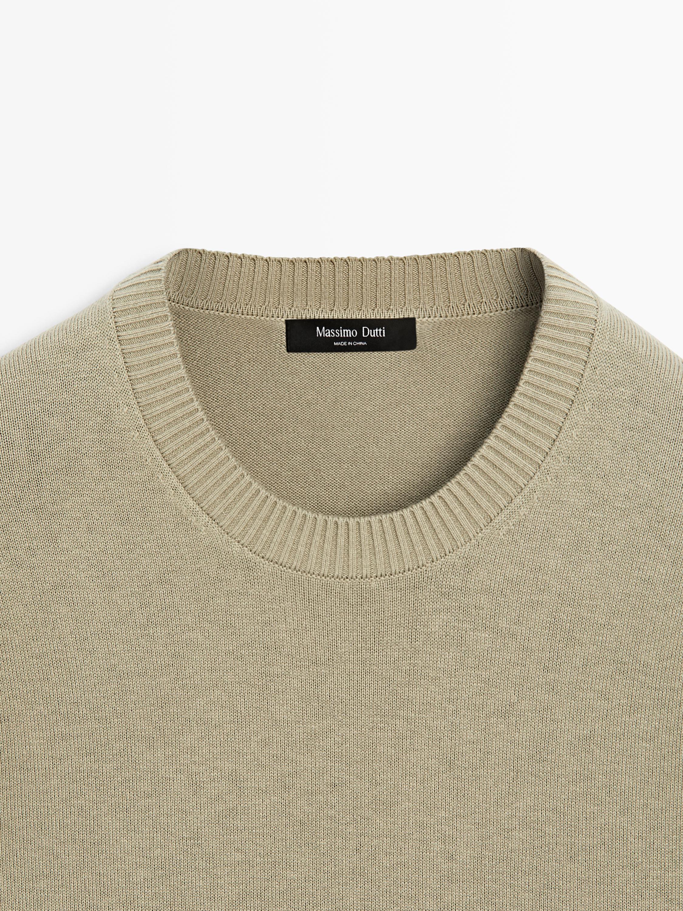 Knit cotton and wool sweater with crew neck — PALE GREEN