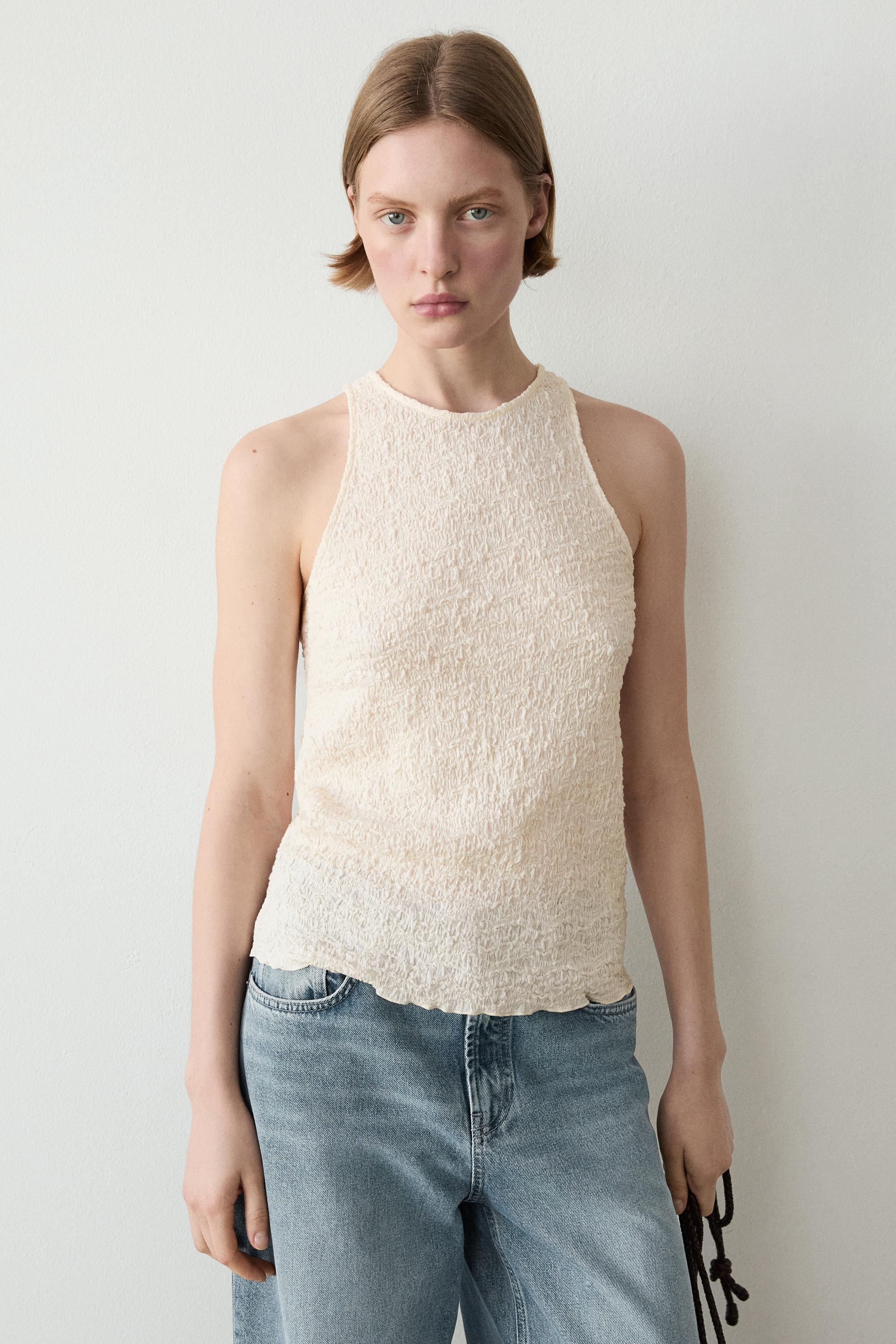Textured halter top — CREAM