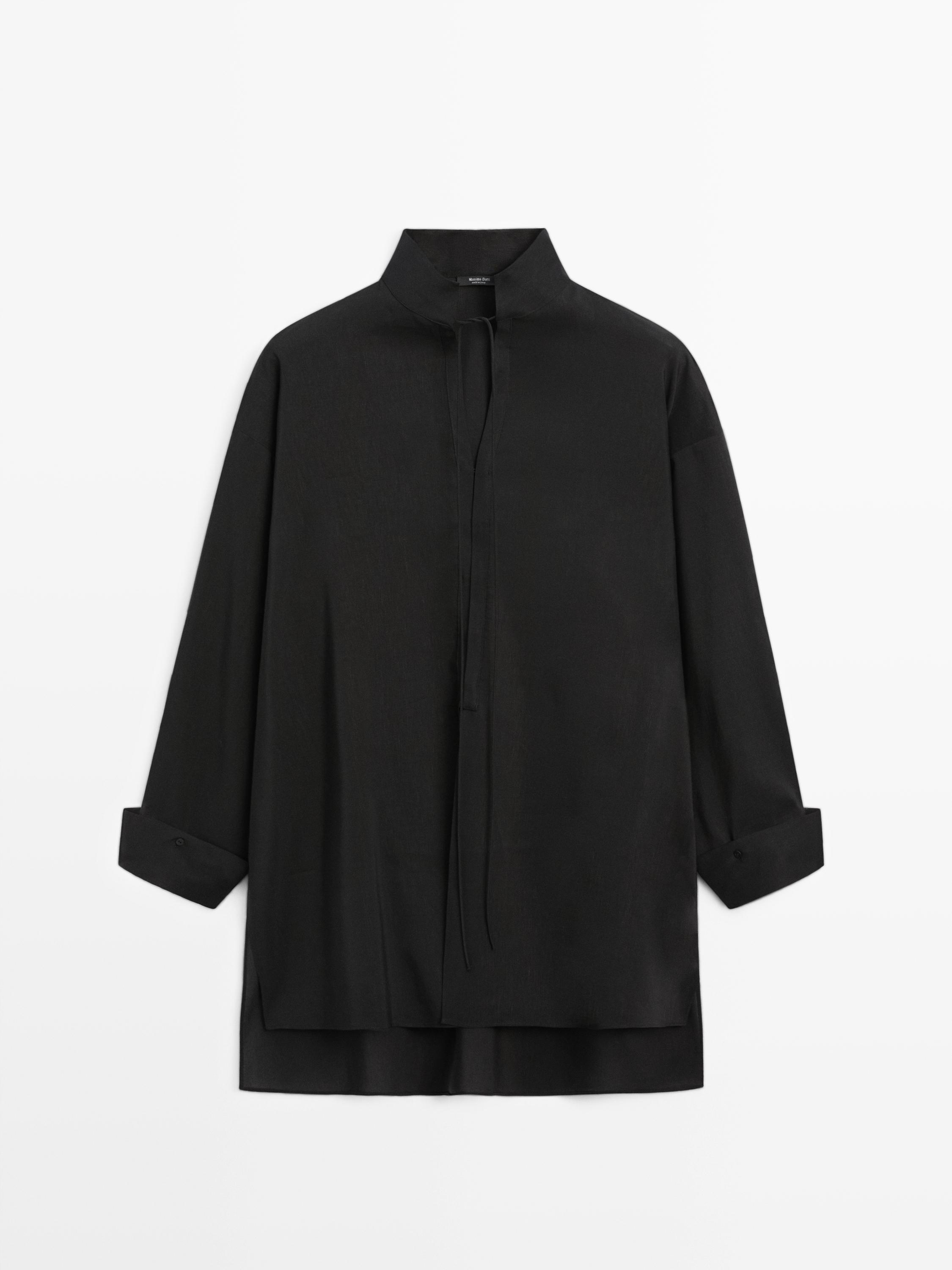 Camisa fluida cuello mao con lino