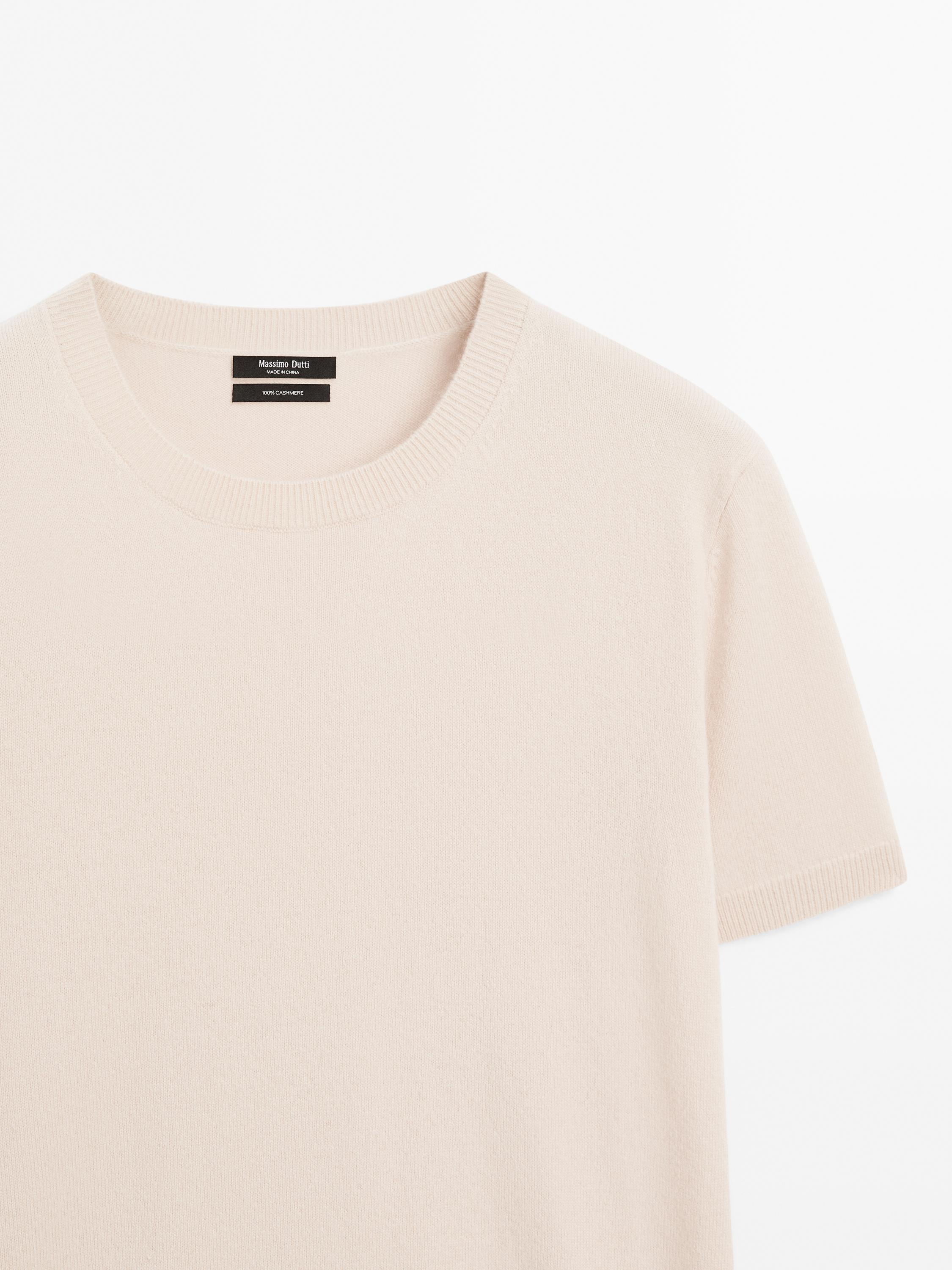 Knit 100% cashmere crew neck sweater — BEIGE