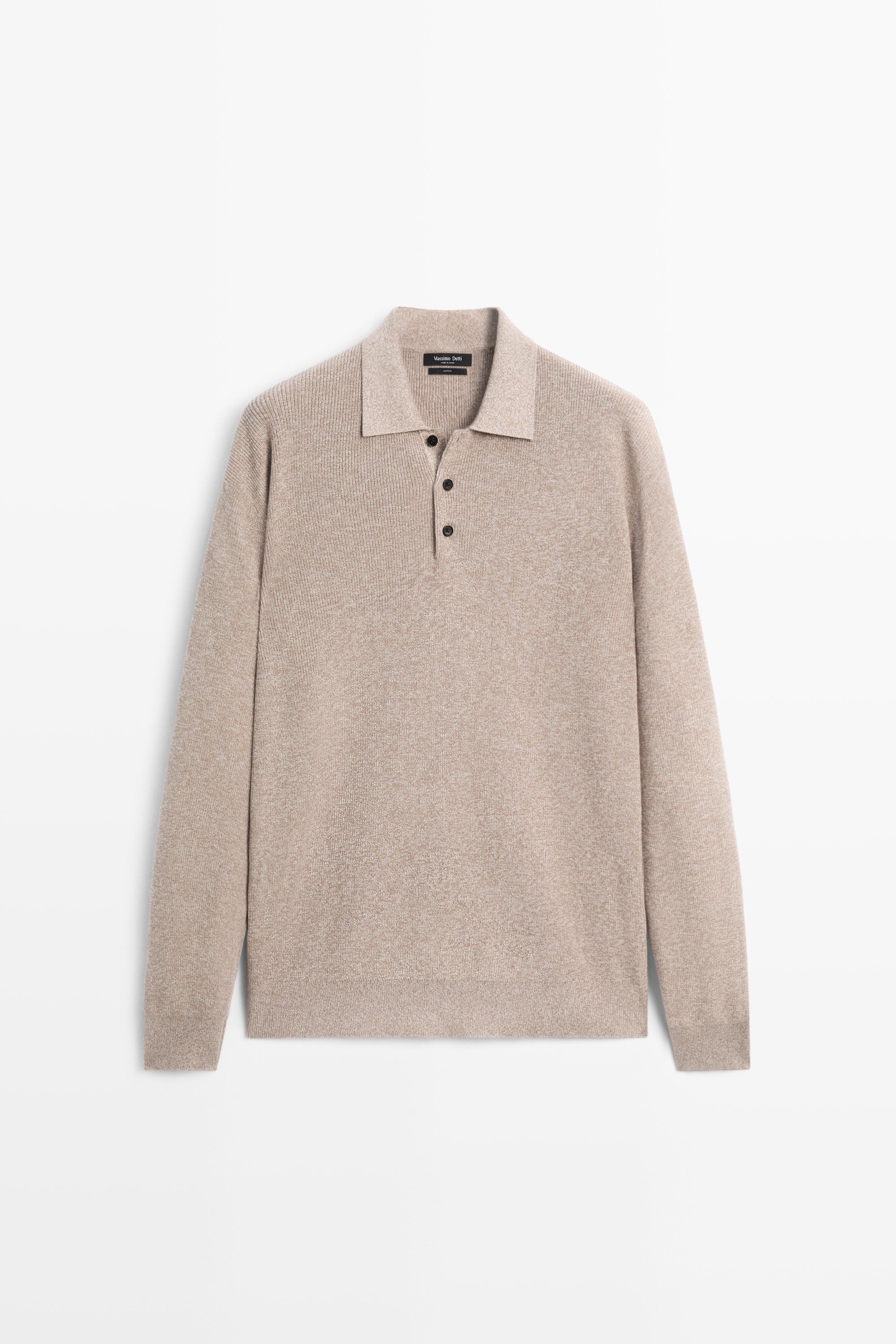 100% cotton mouliné polo sweater — BEIGE