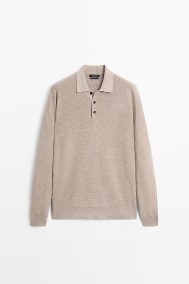 100% cotton mouliné polo sweater — BEIGE 2