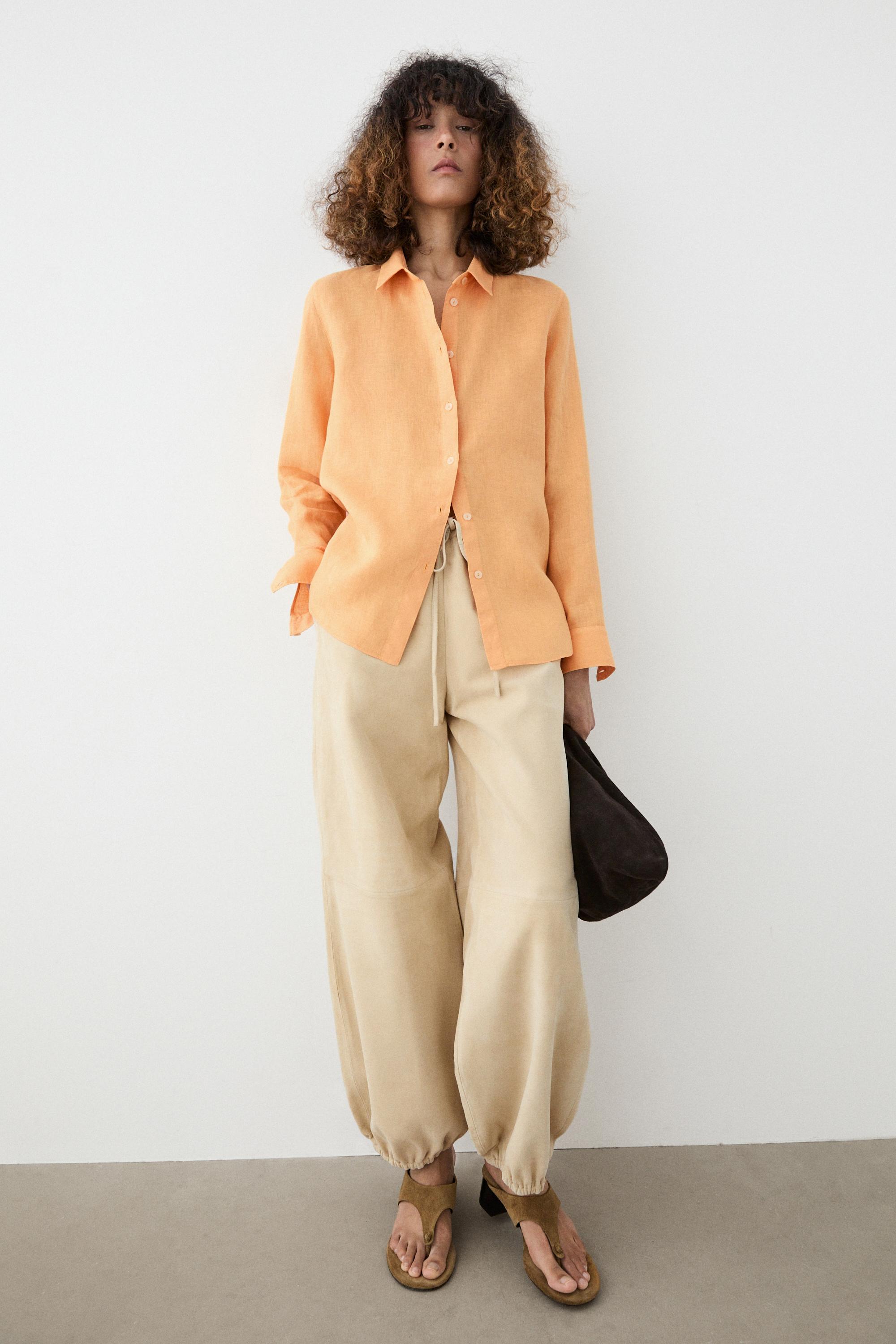 Flowing 100% linen shirt — TANGERINE