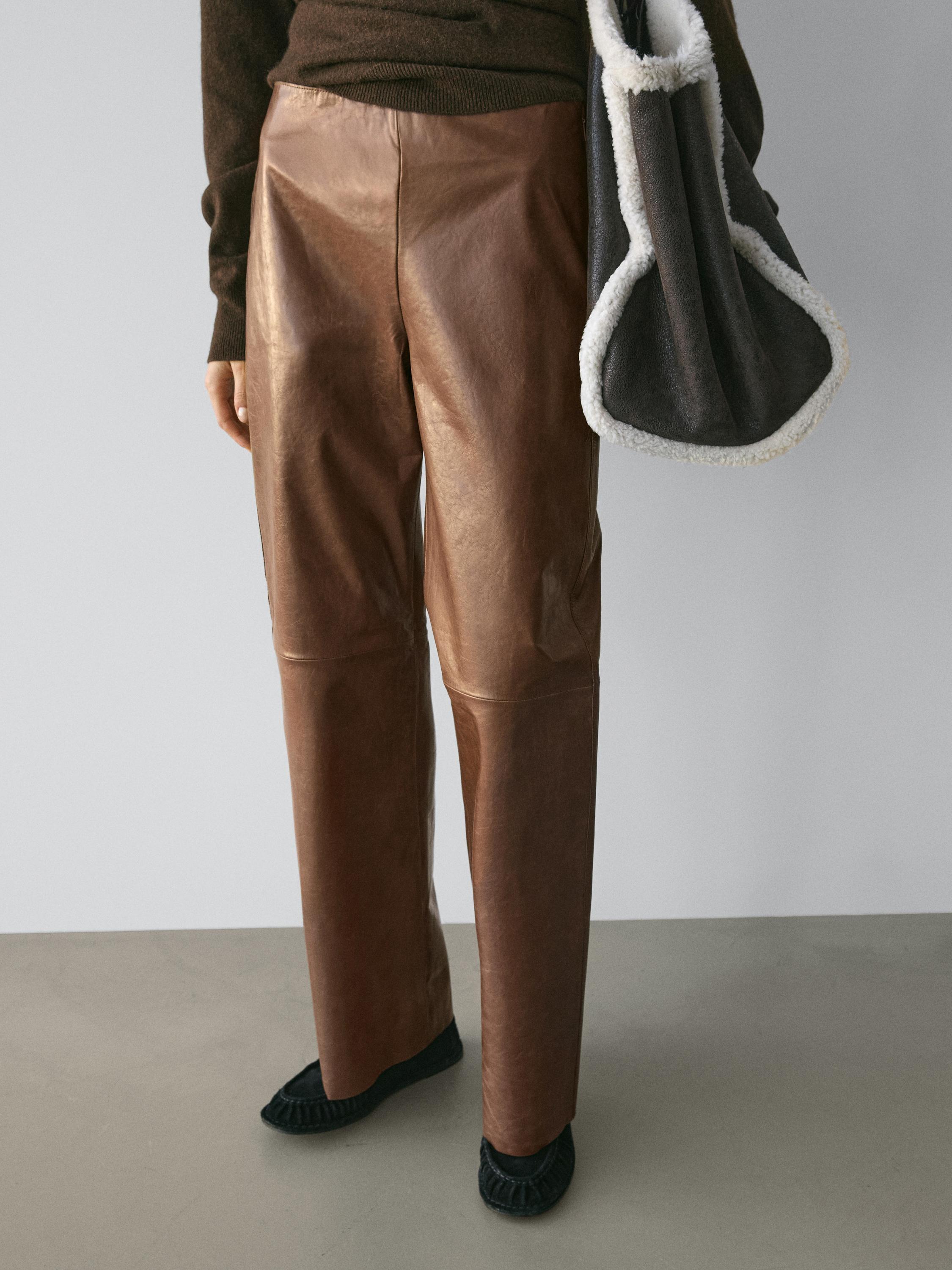 Shiny nappa leather trousers — CAMEL
