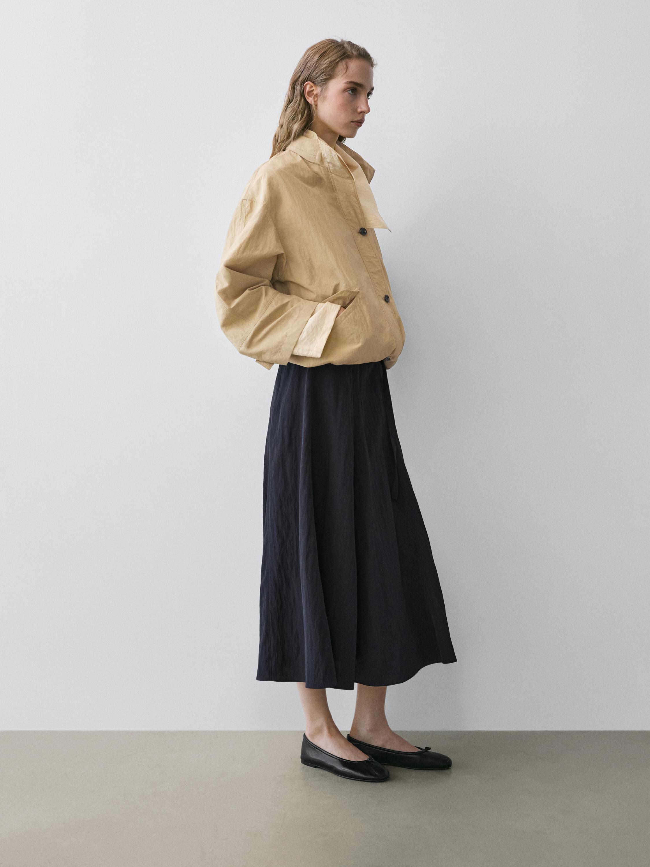 Long skirt with belt detail — GREY BLUE
