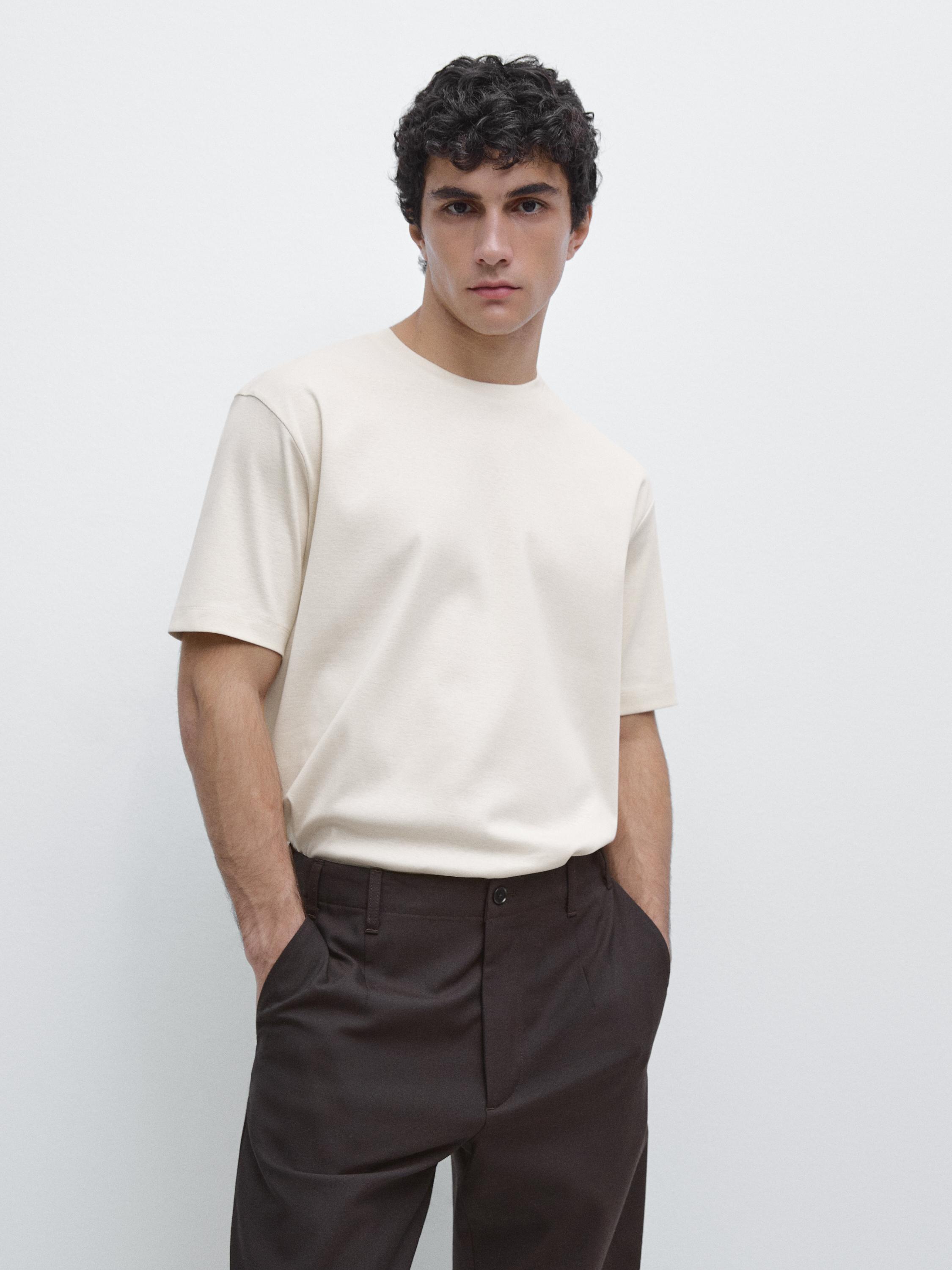100% mercerised cotton T-shirt — CREAM