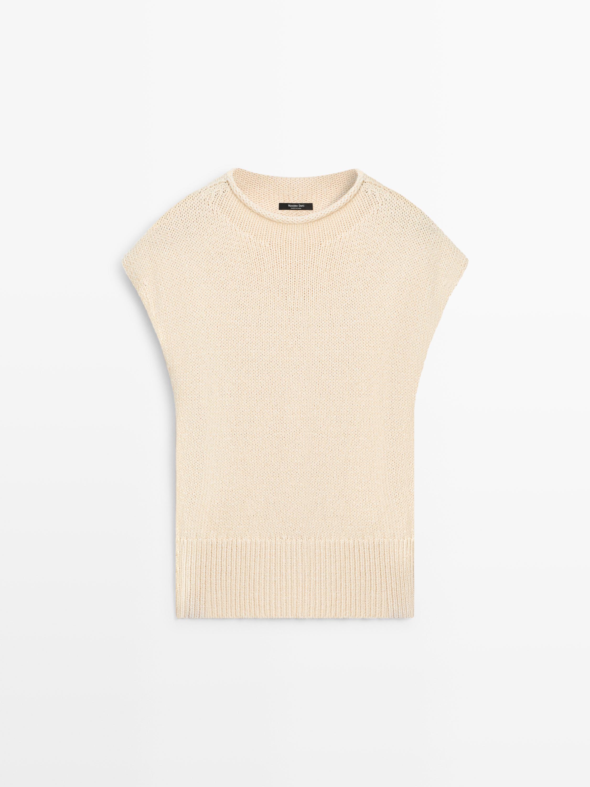 Cotton blend knit vest — CREAM