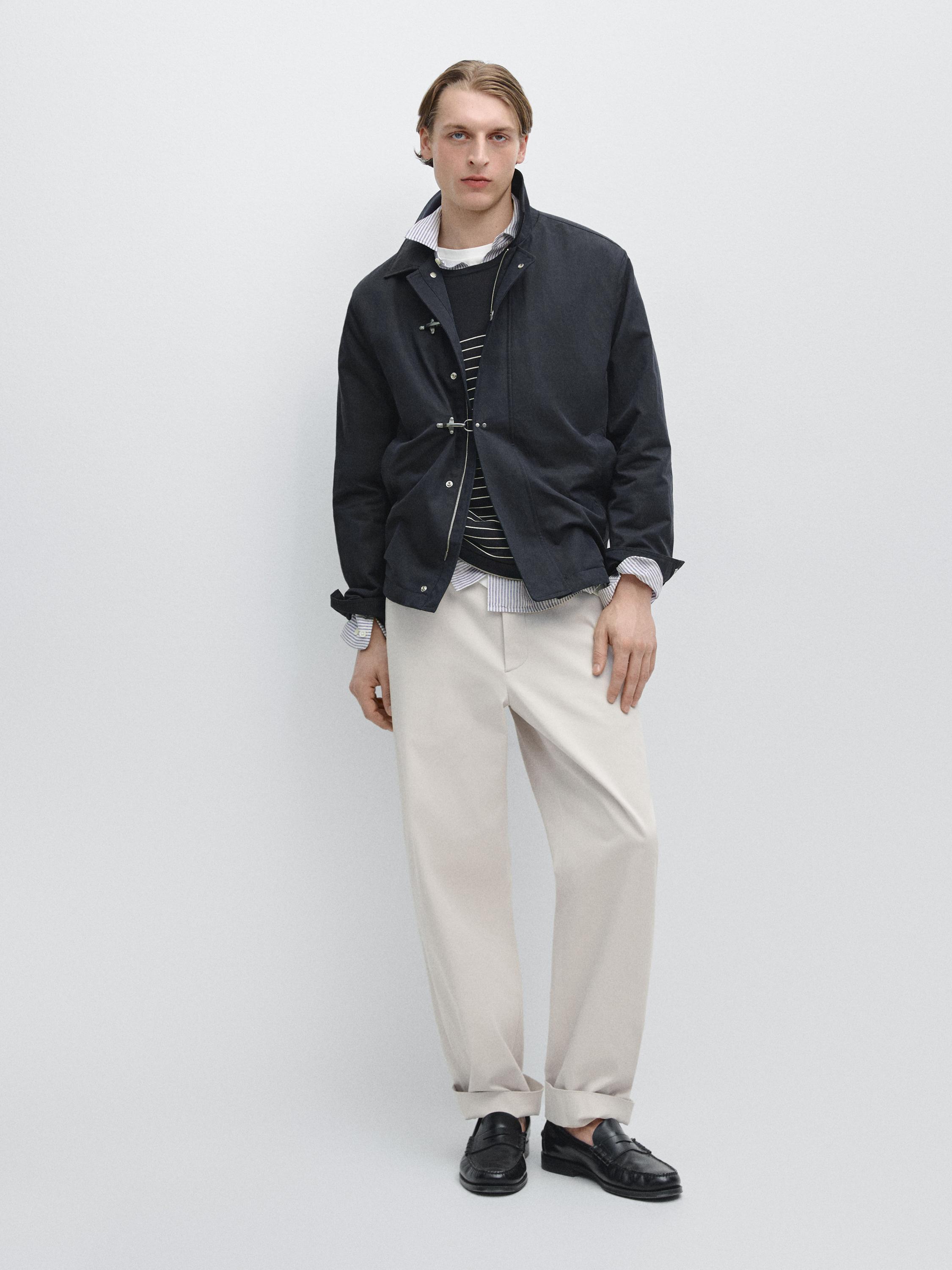 Cotton blend toggle jacket — NAVY BLUE