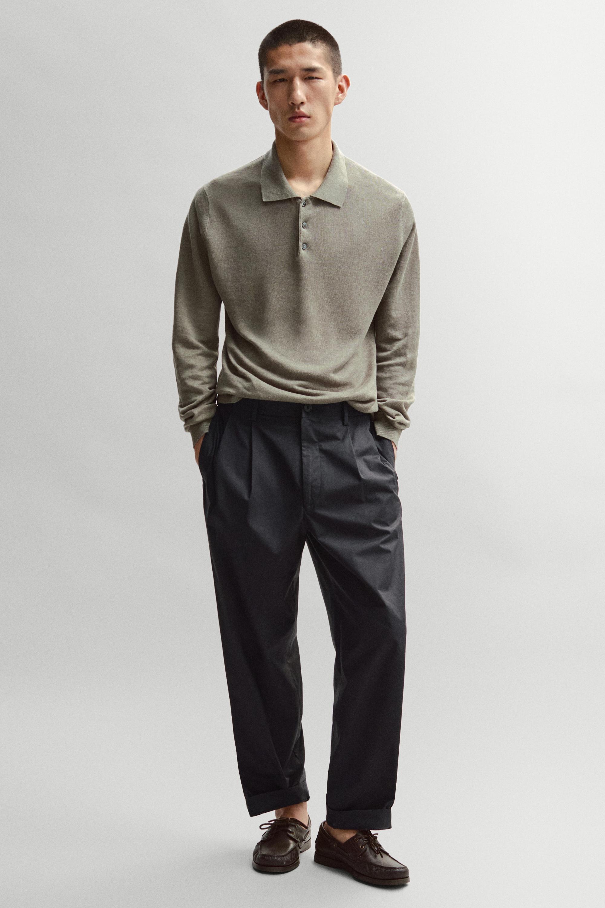 Cotton trousers with double darts — NAVY BLUE