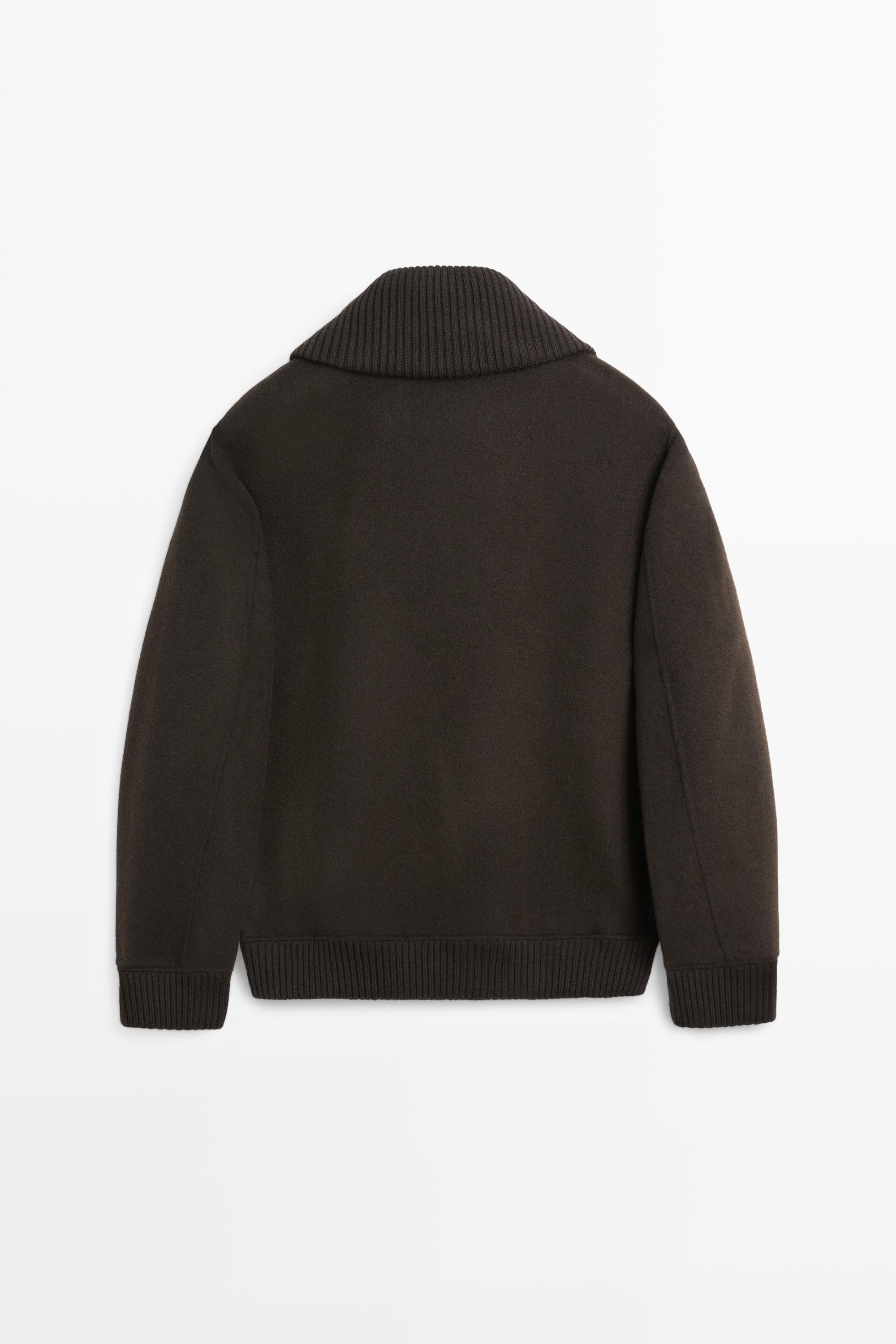 Mixed double-knit and goatskin suede cardigan — BROWN