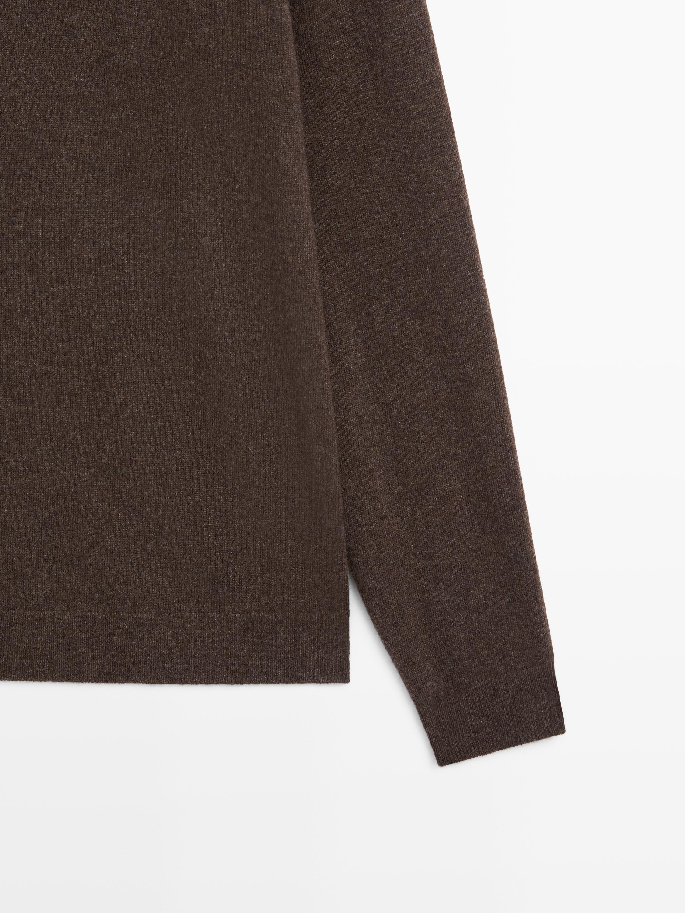 100% cashmere knit polo collar sweater — BROWN MARL