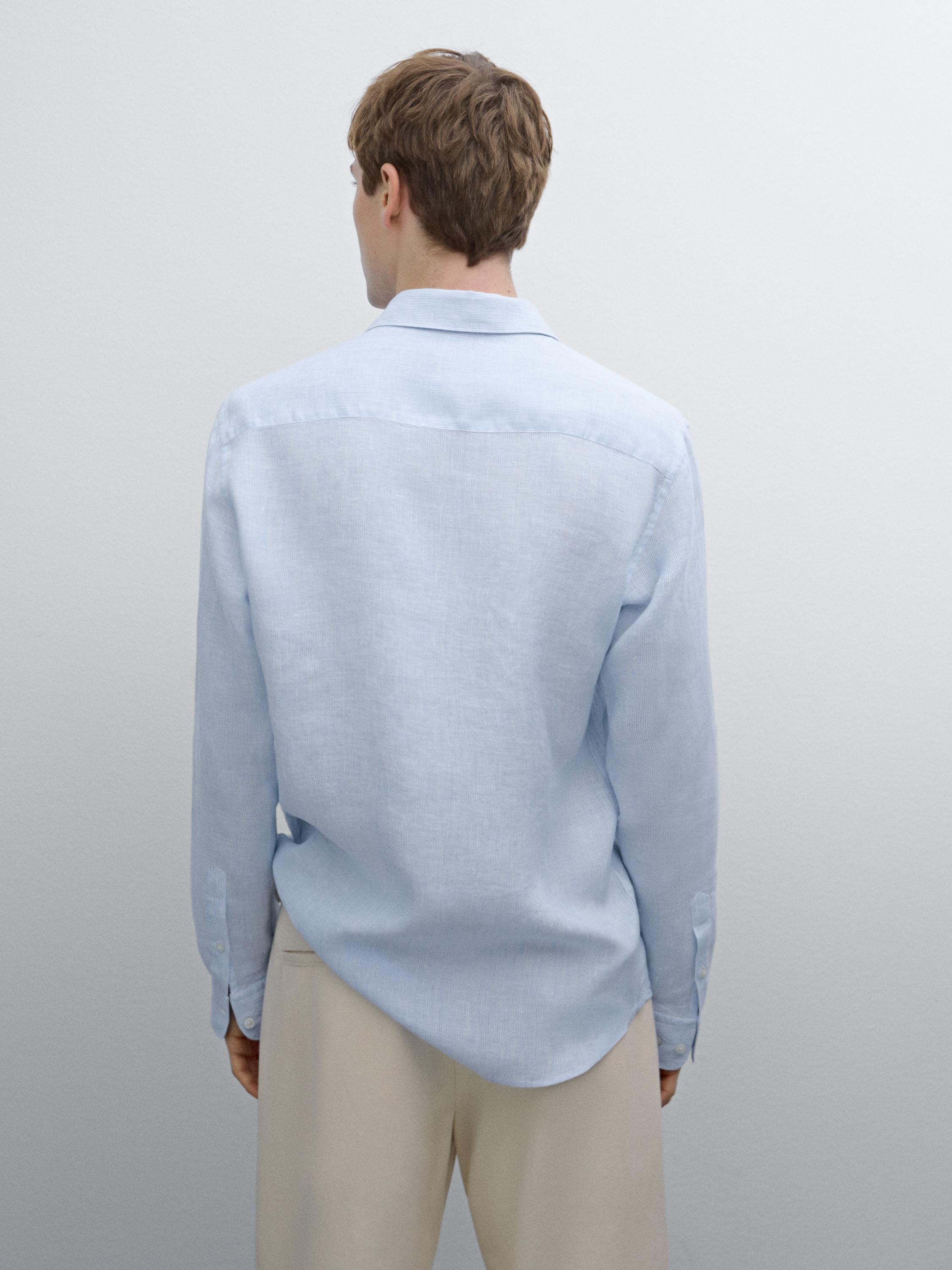 Slim fit striped 100% linen shirt