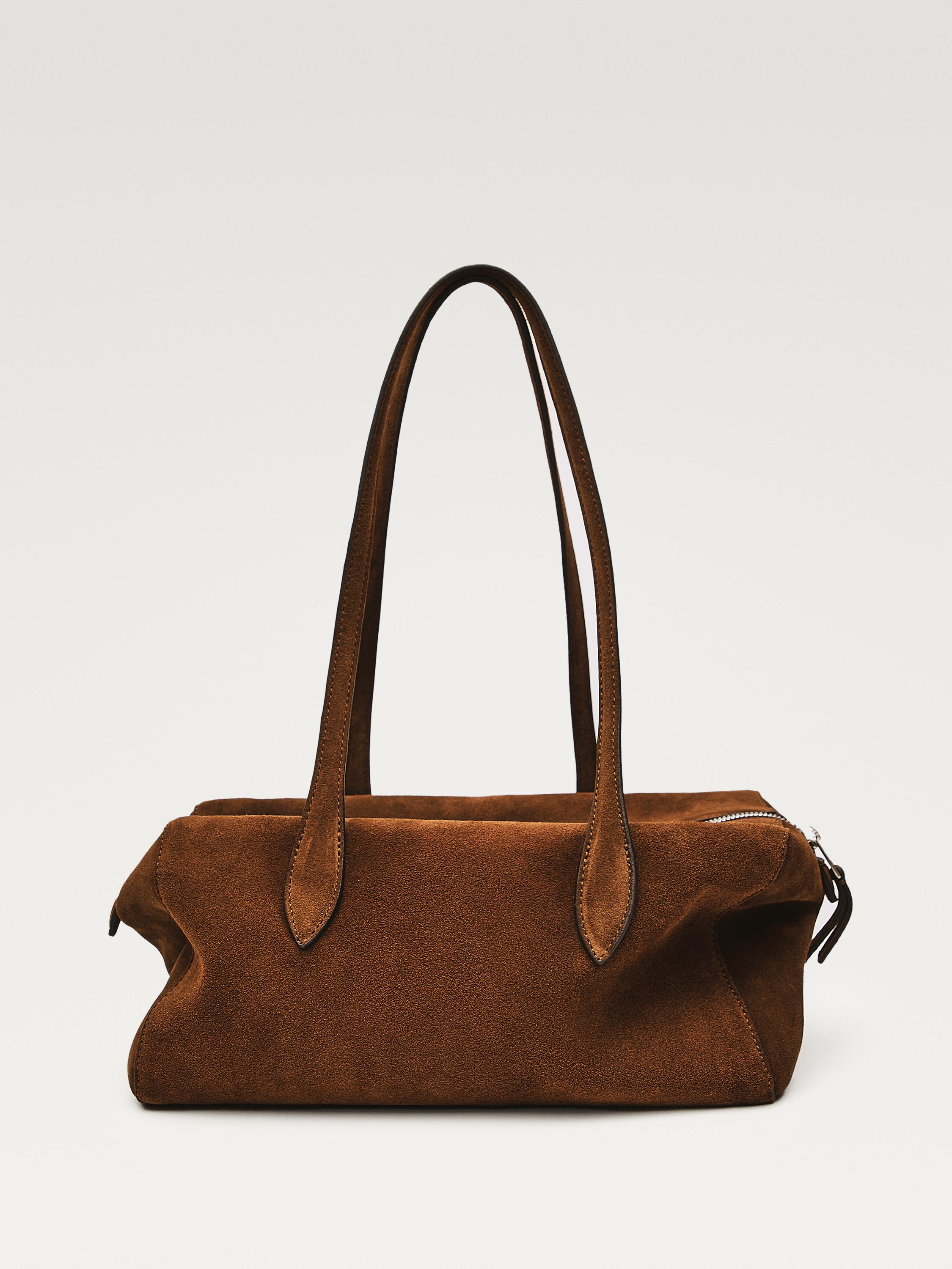 Split suede leather west satchel bag