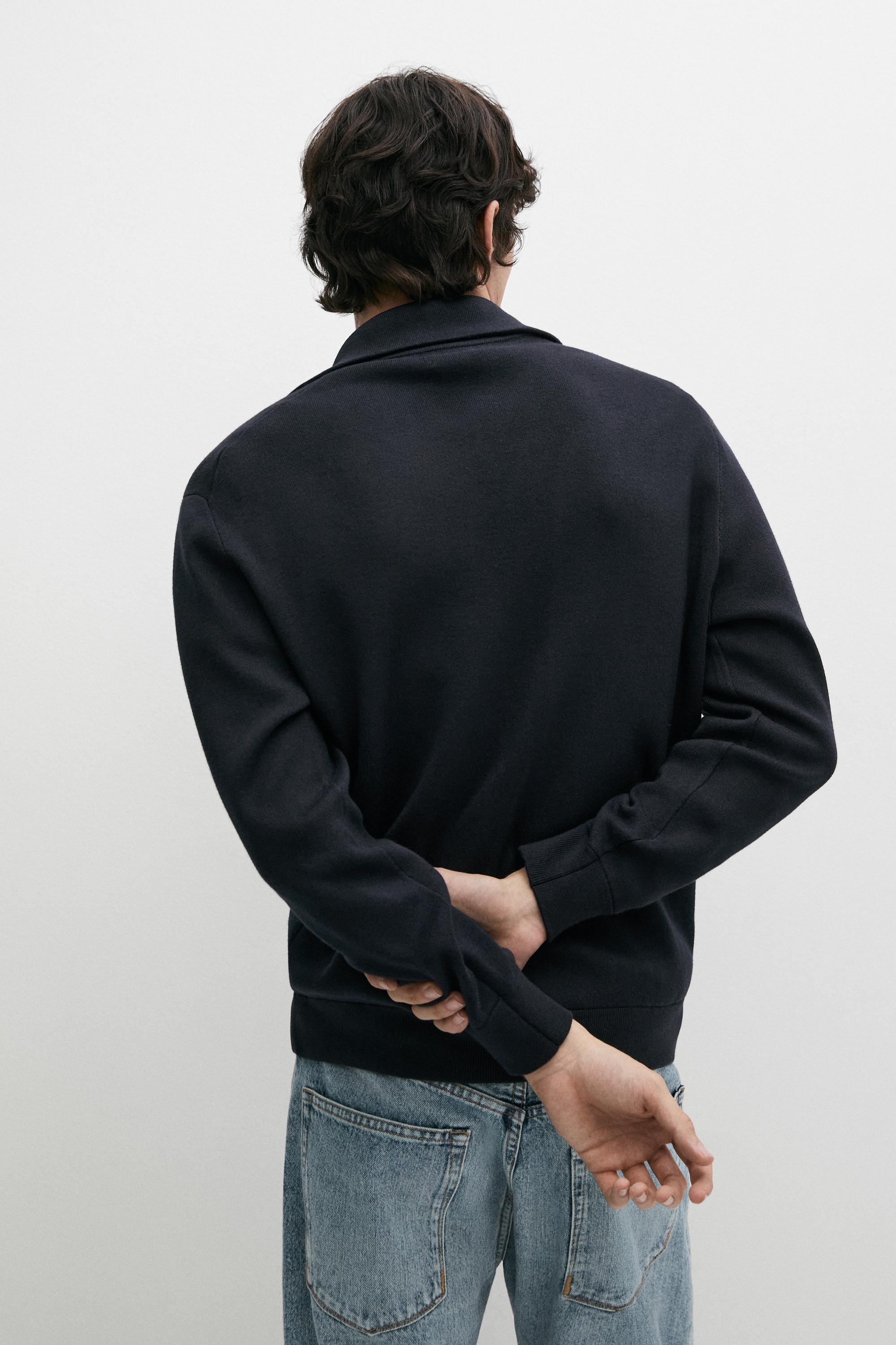 100% cotton zip-up knit cardigan — NAVY BLUE