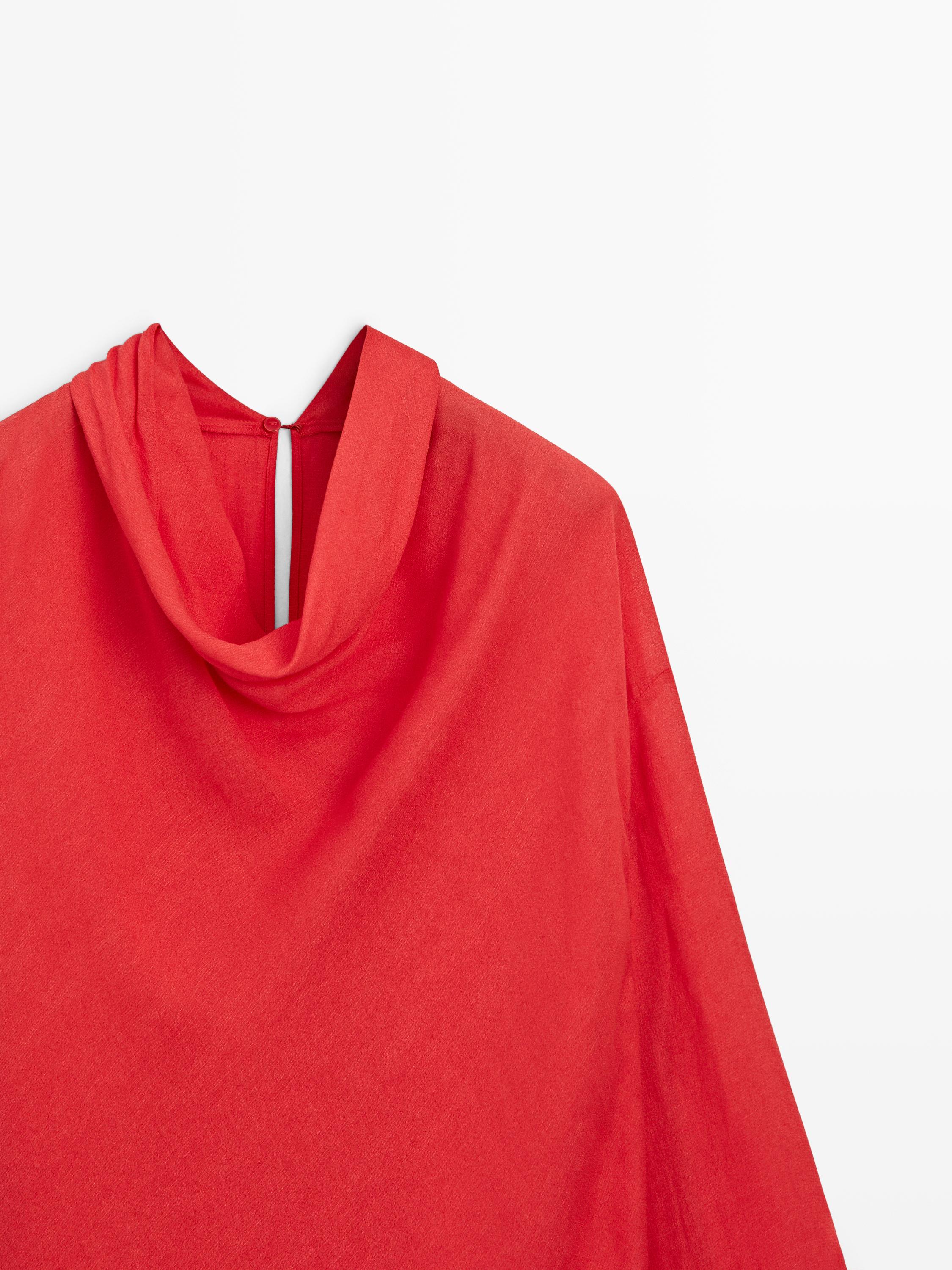 Flowing blouse with draped collar — CORAL