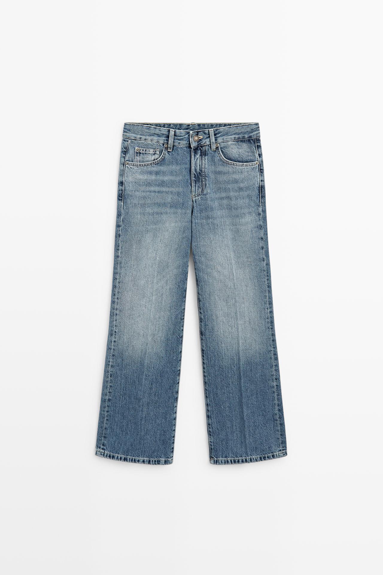Mid-waist cropped flare fit jeans — MEDIUM BLUE