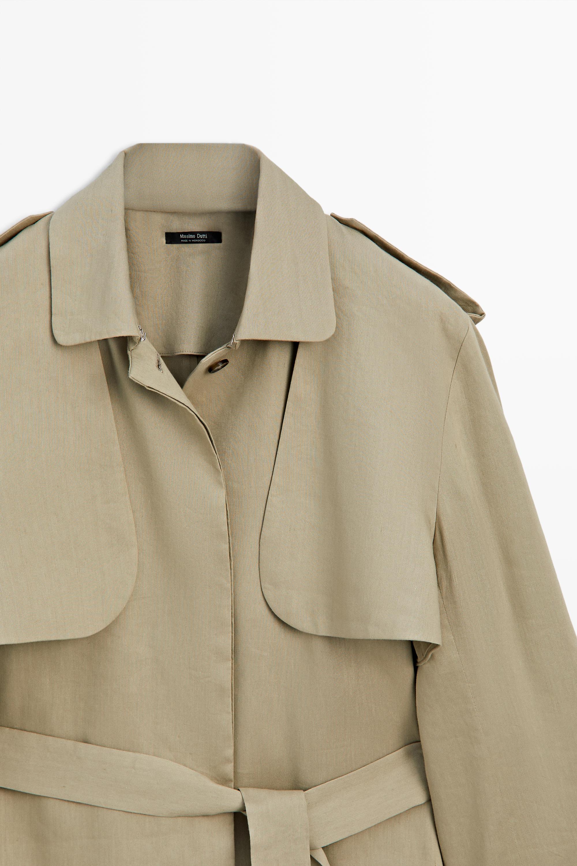 Linen blend short trench coat - STUDIO — PALE KHAKI