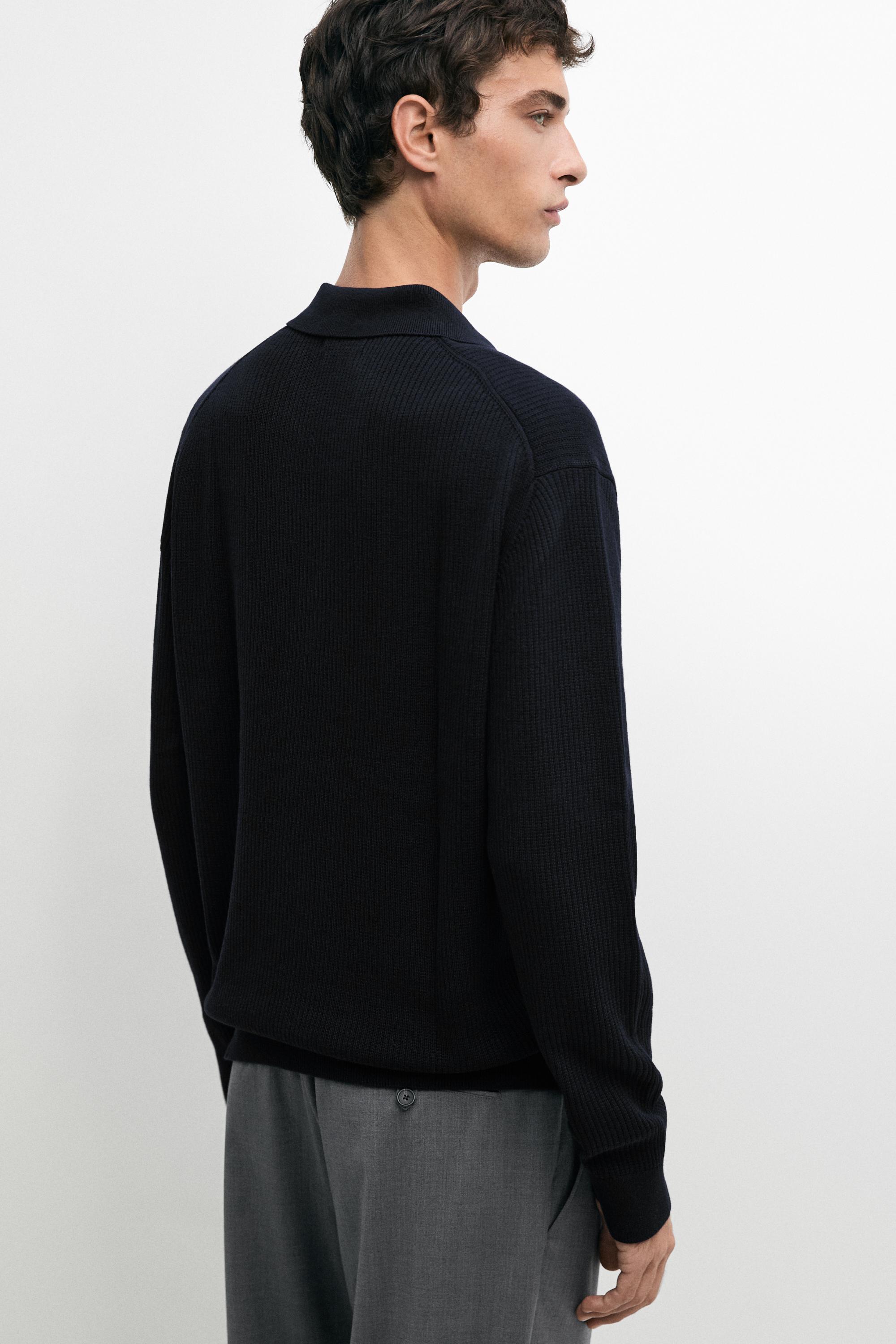 Button-detail polo knit sweater — NAVY BLUE