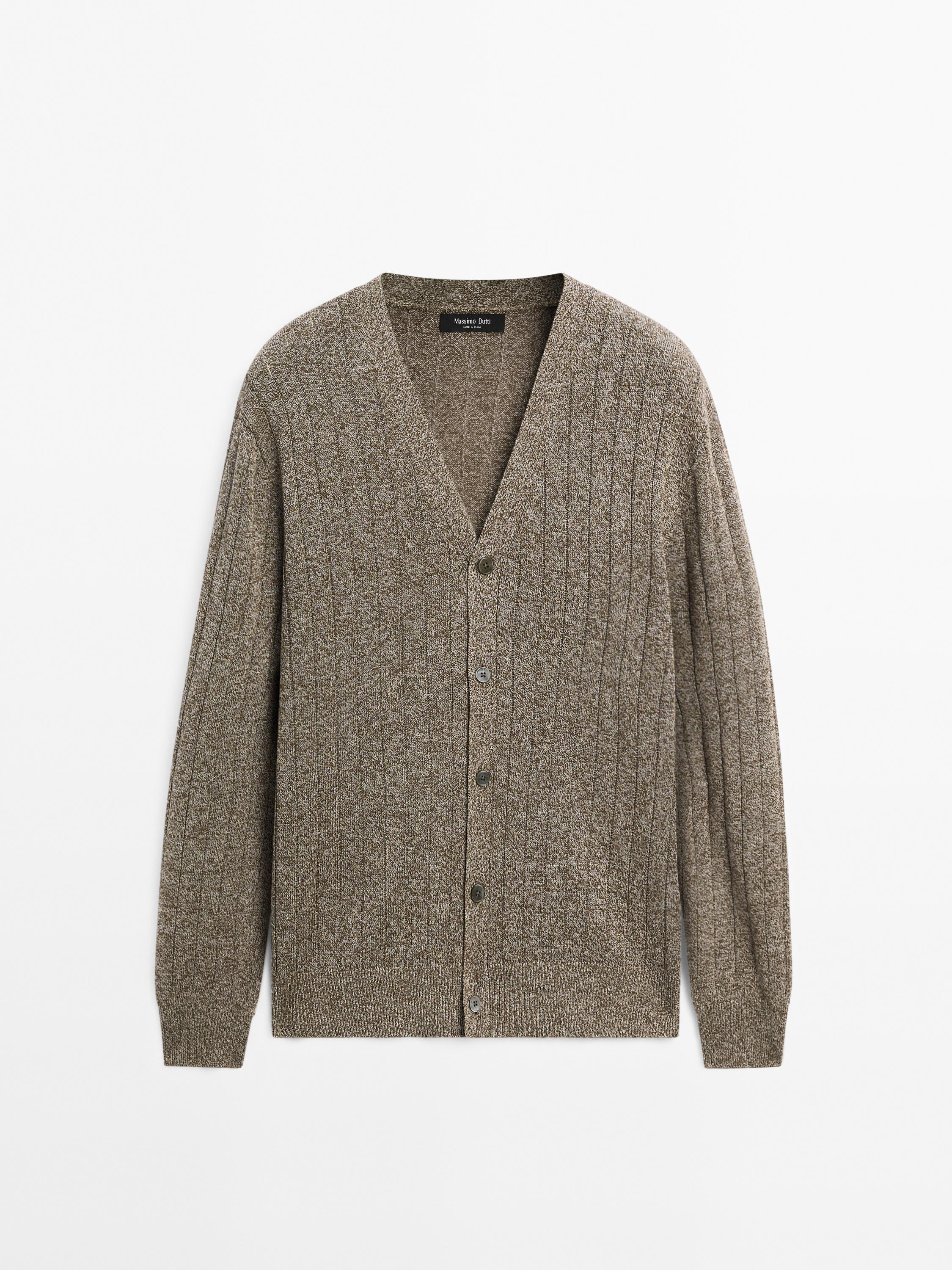Ribbed cotton and linen blend cardigan