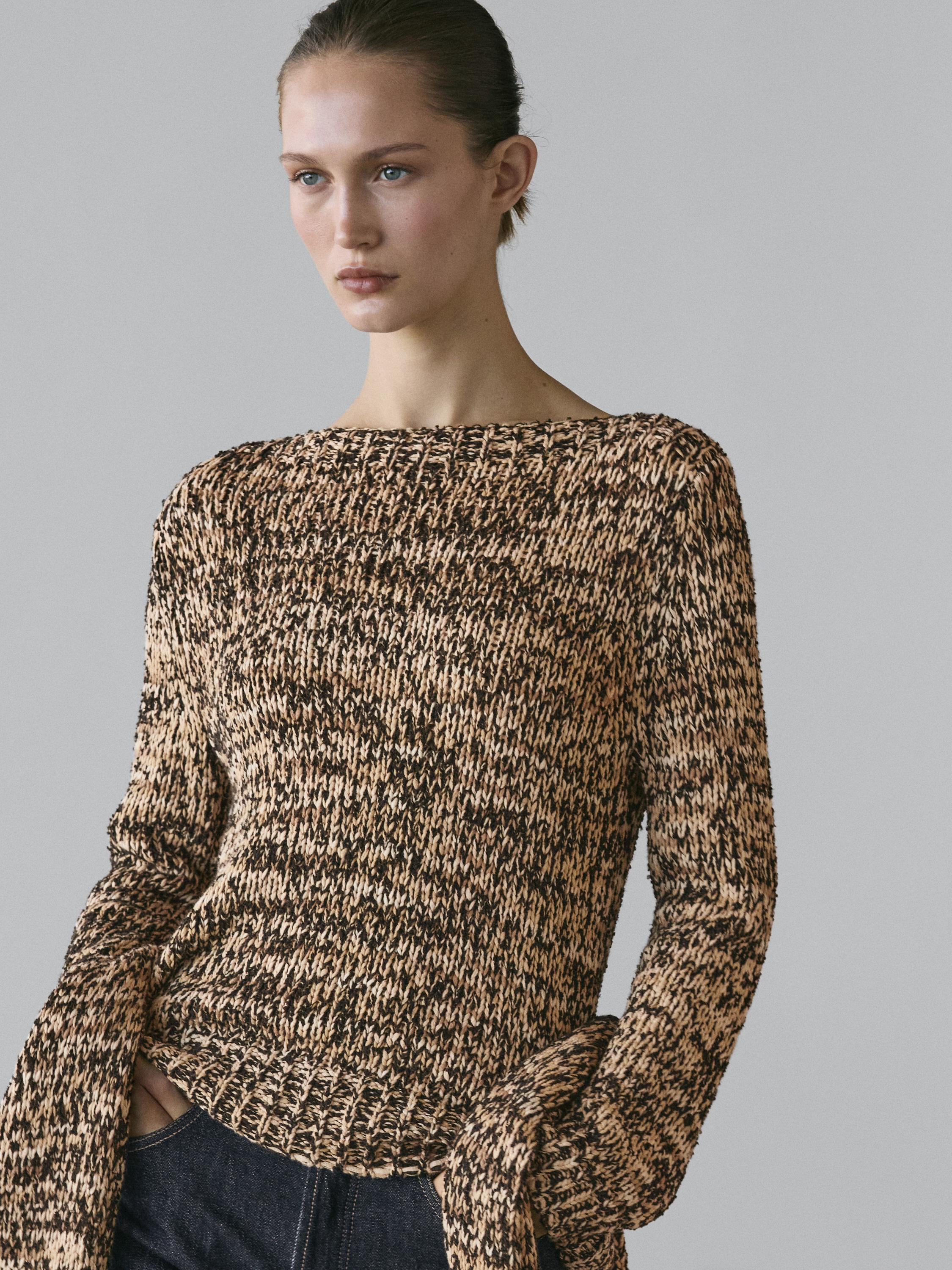 Mouliné cotton blend knit sweater — CAMEL