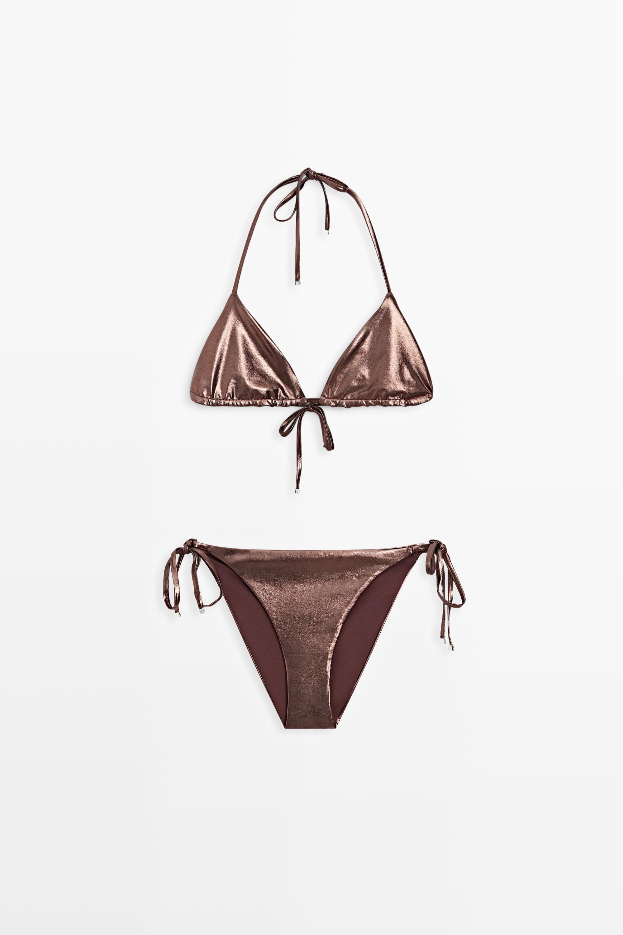 Metallic triangle bikini set — BROWN
