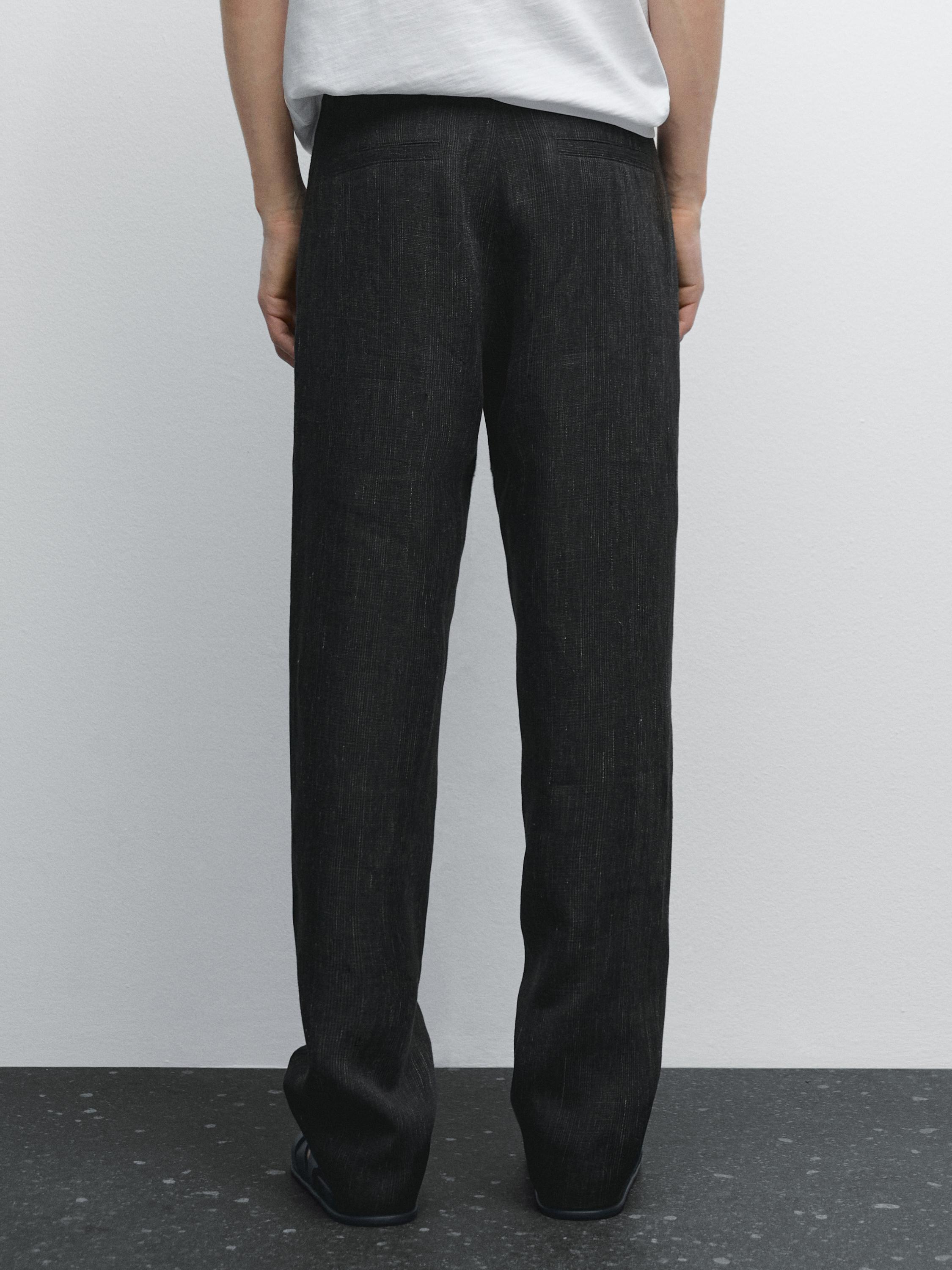 100% linen trousers with check detail