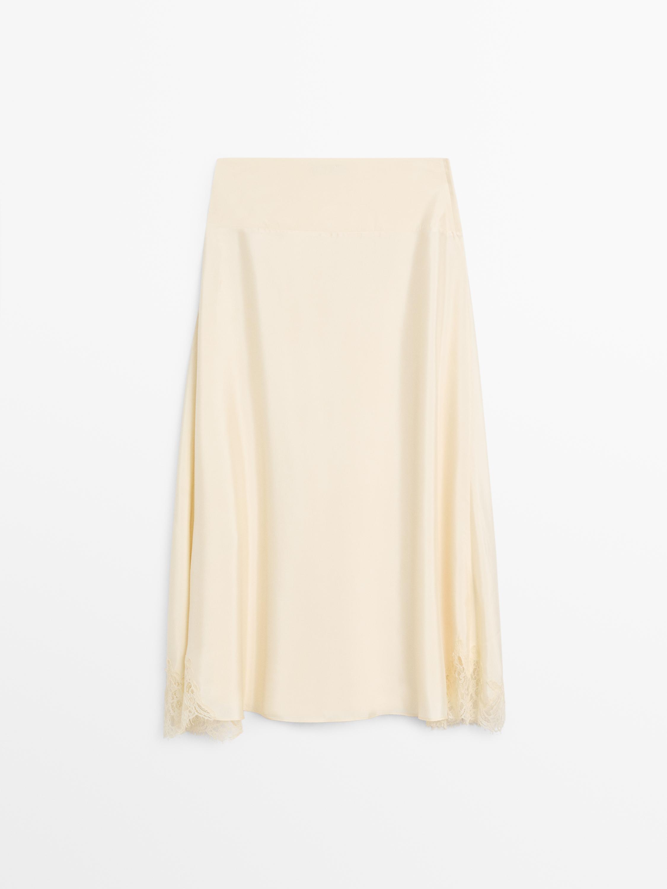 Asymmetric camisole skirt with lace trim — Vanilla