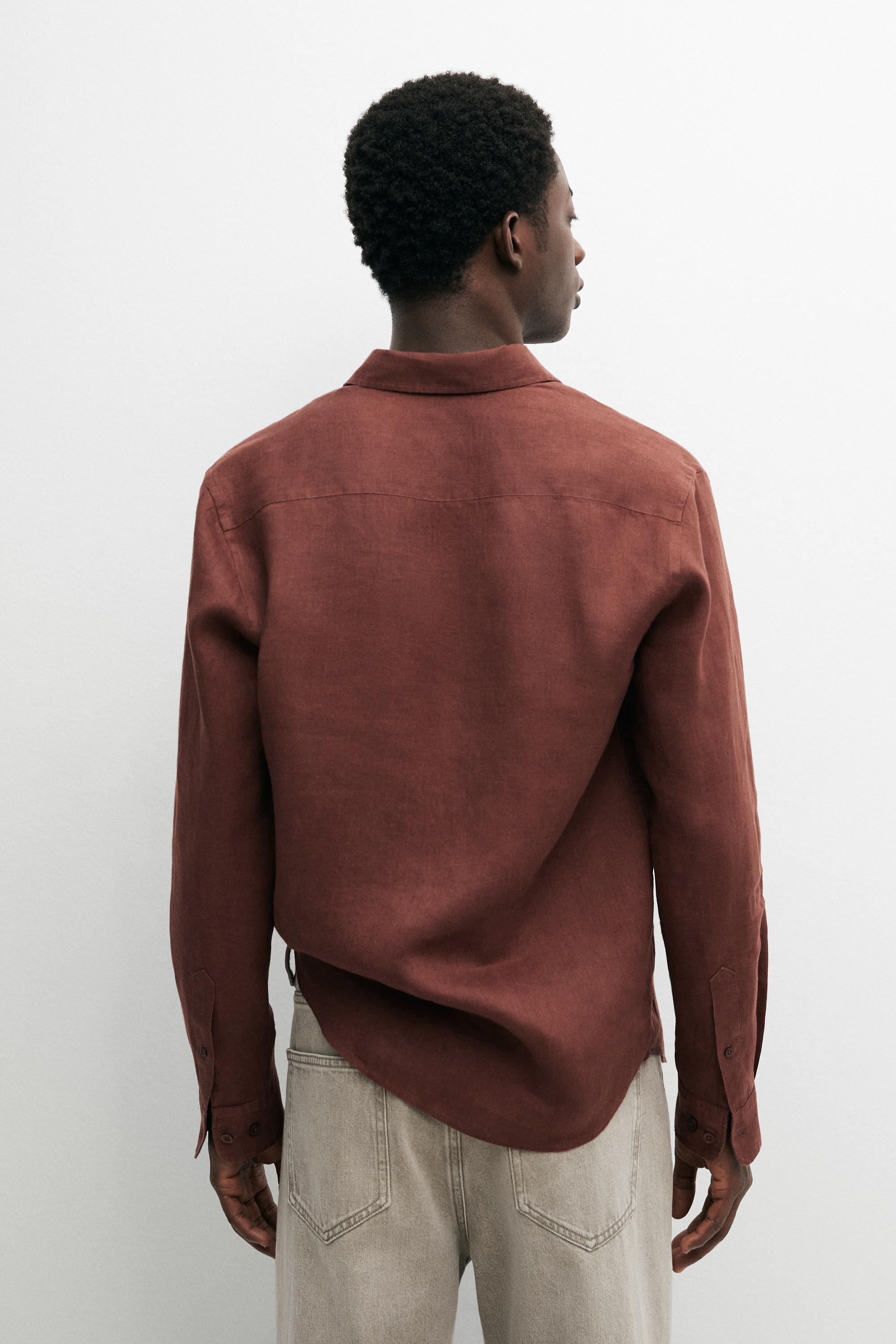 100% linen slim fit shirt — TERRA-COTTA