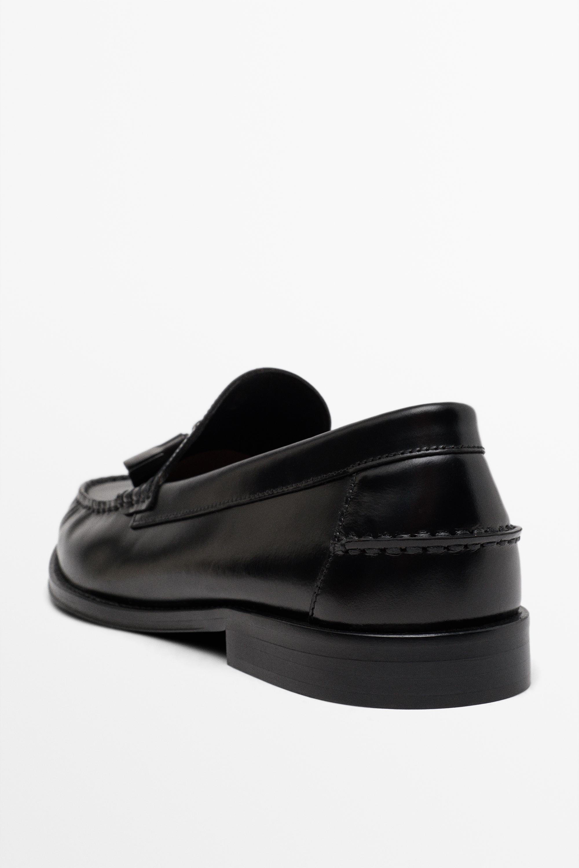 Leather tassel loafer — BLACK