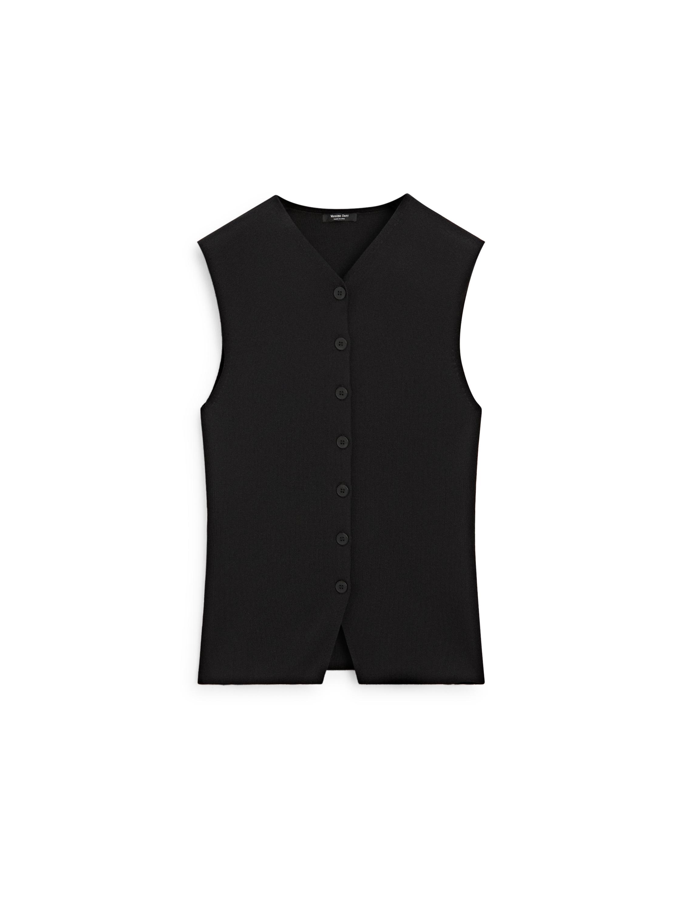 V-neck vest with button details — BLACK