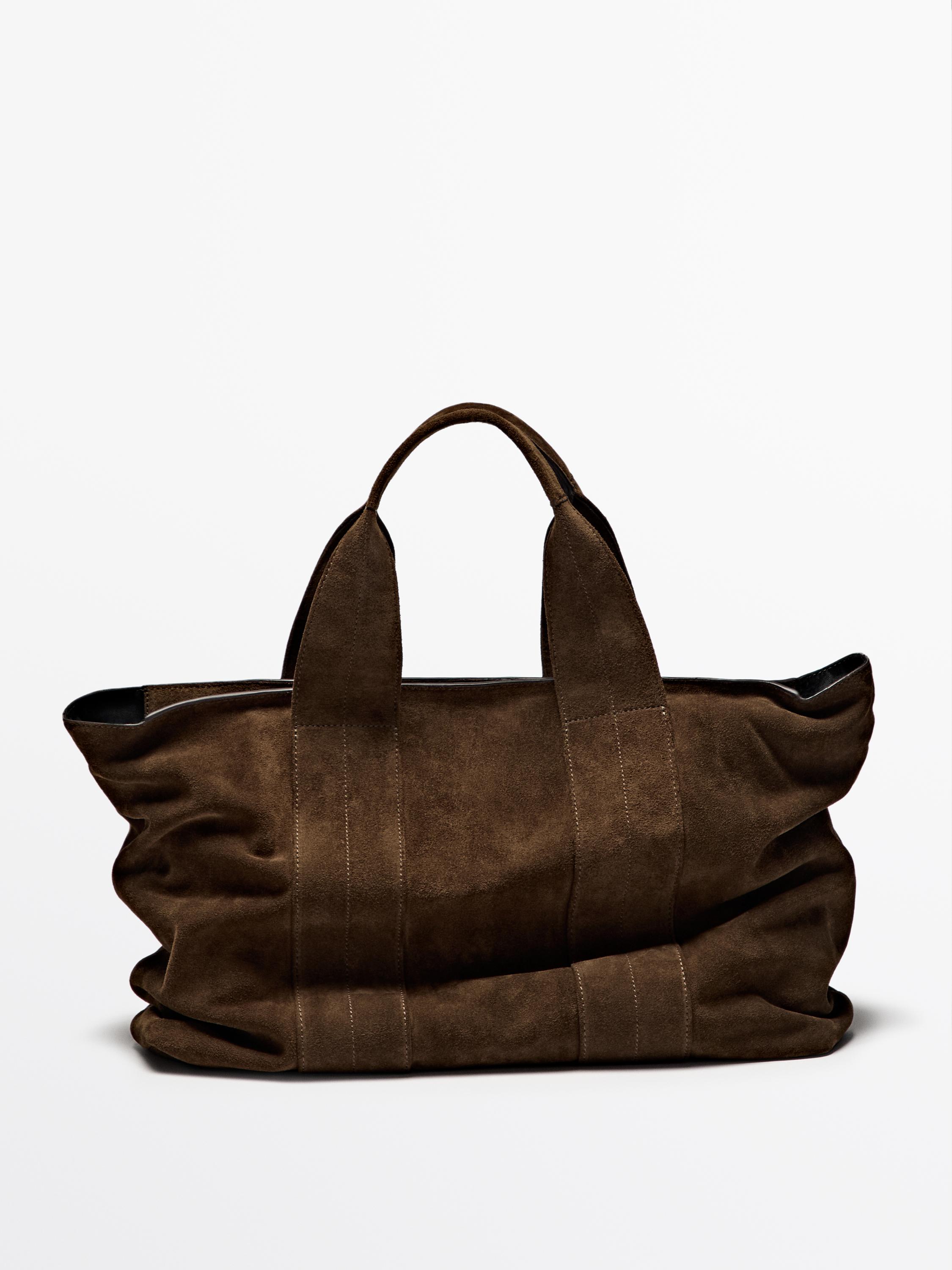 Split suede leather tote bag