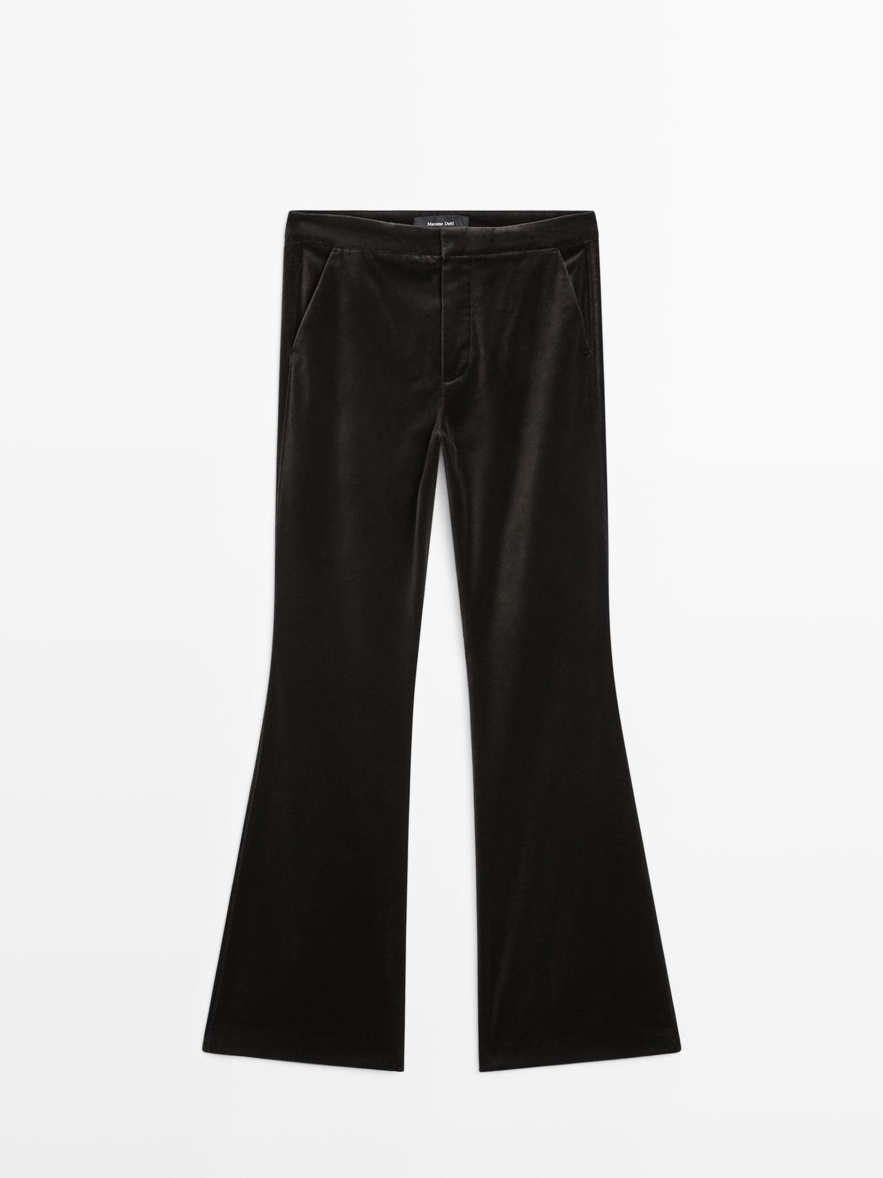 Massimo Dutti - Dame - Skinny Fit Velourbukser Med Svaj - Chokolade - 44