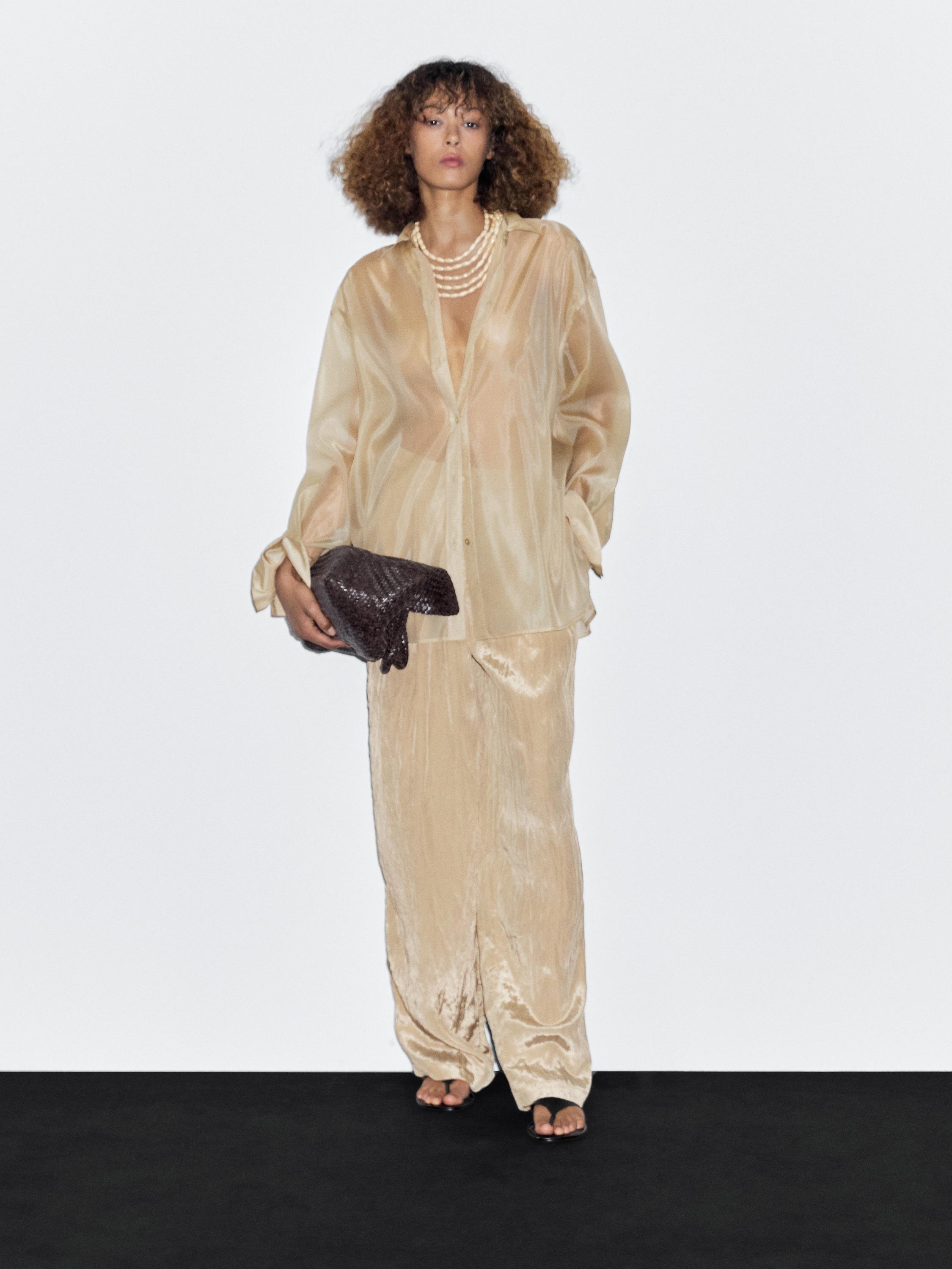 Textured satin trousers