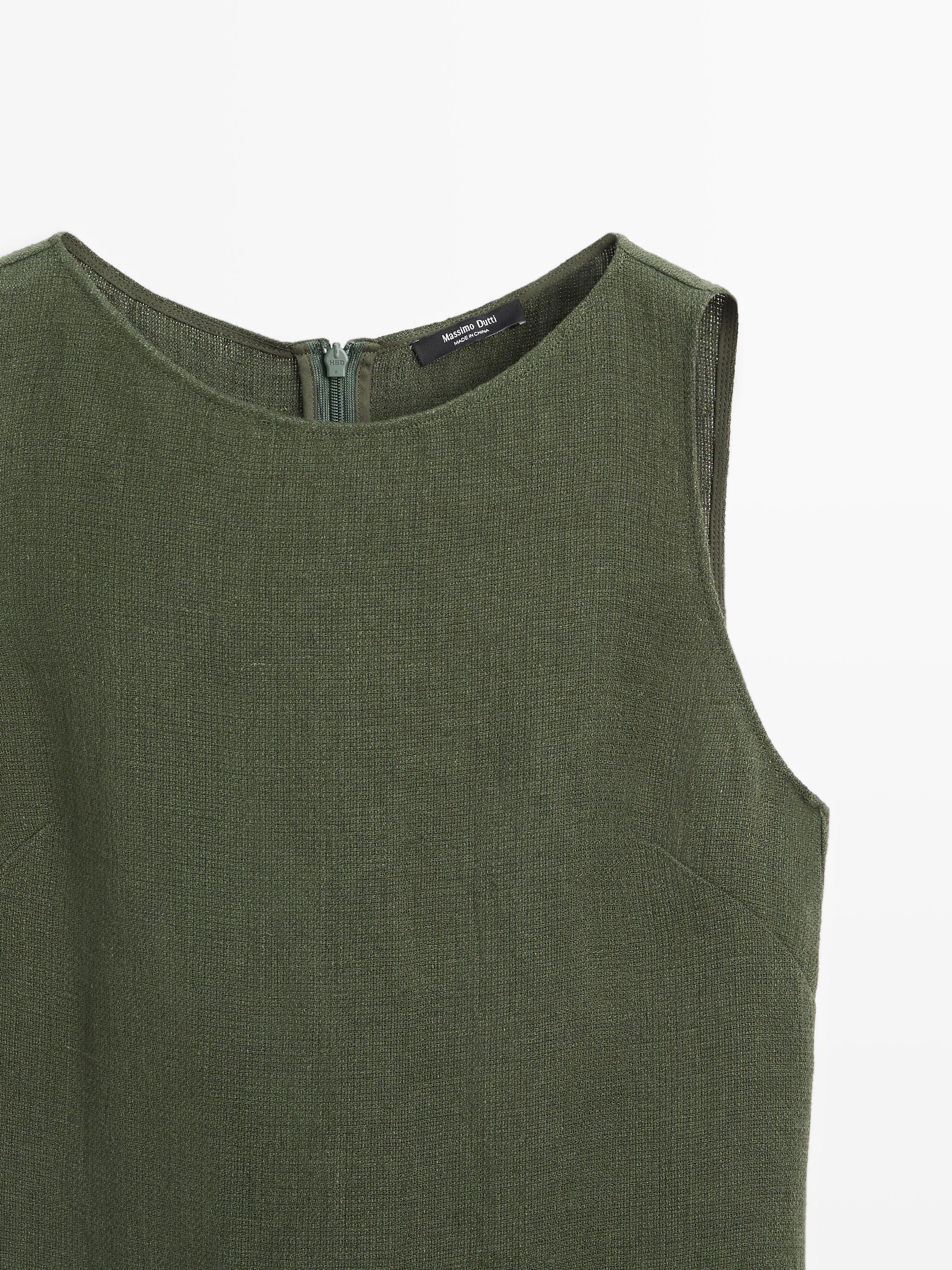 Long linen dress  Green  Dress | Massimo Dutti
