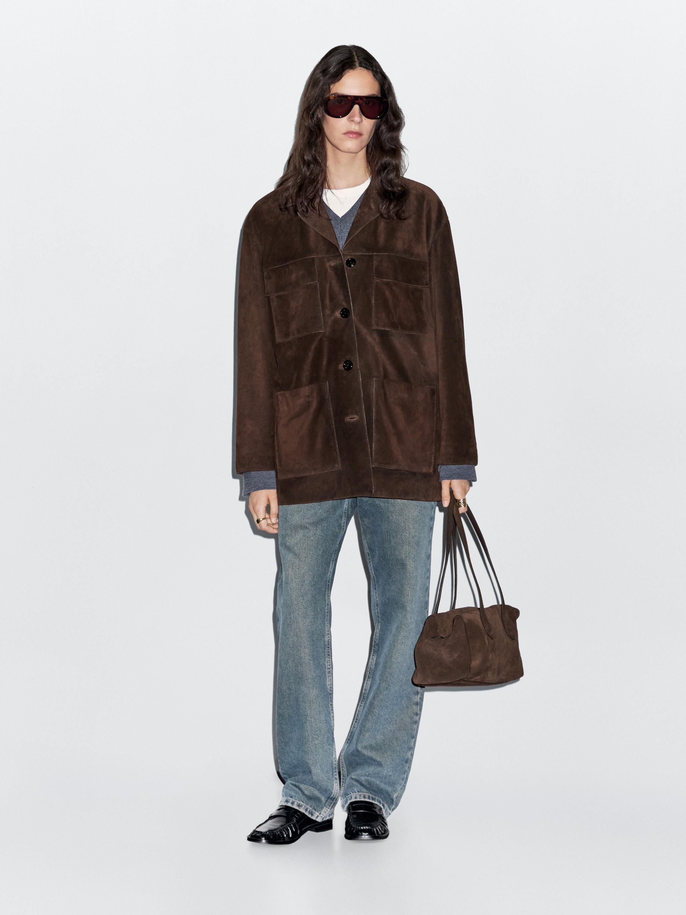 Split suede leather jacket with pockets