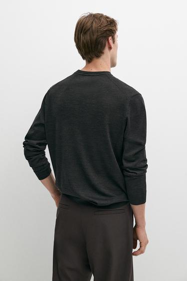 100% merino wool round neck knit sweater — CHARCOAL 5