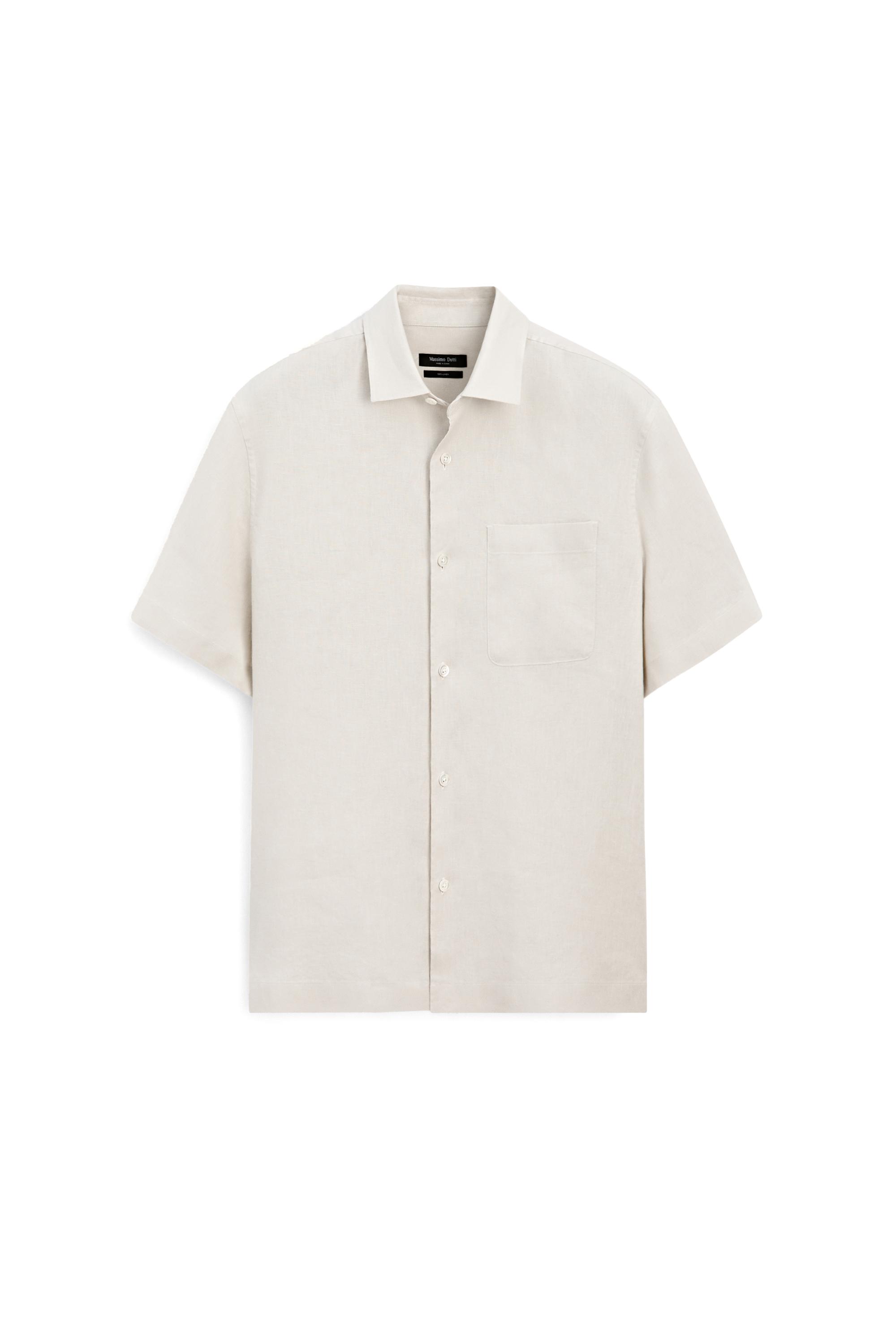 100% linen regular fit short sleeve shirt — BEIGE