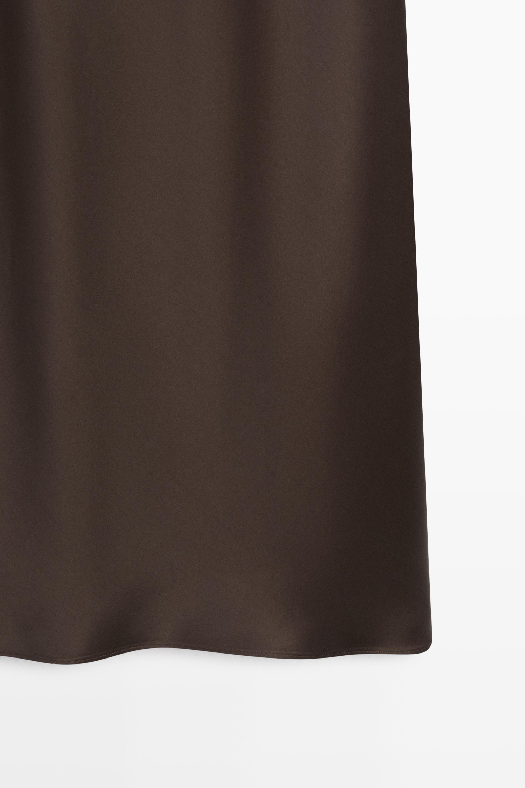 Satin flowing midi dress — BROWN