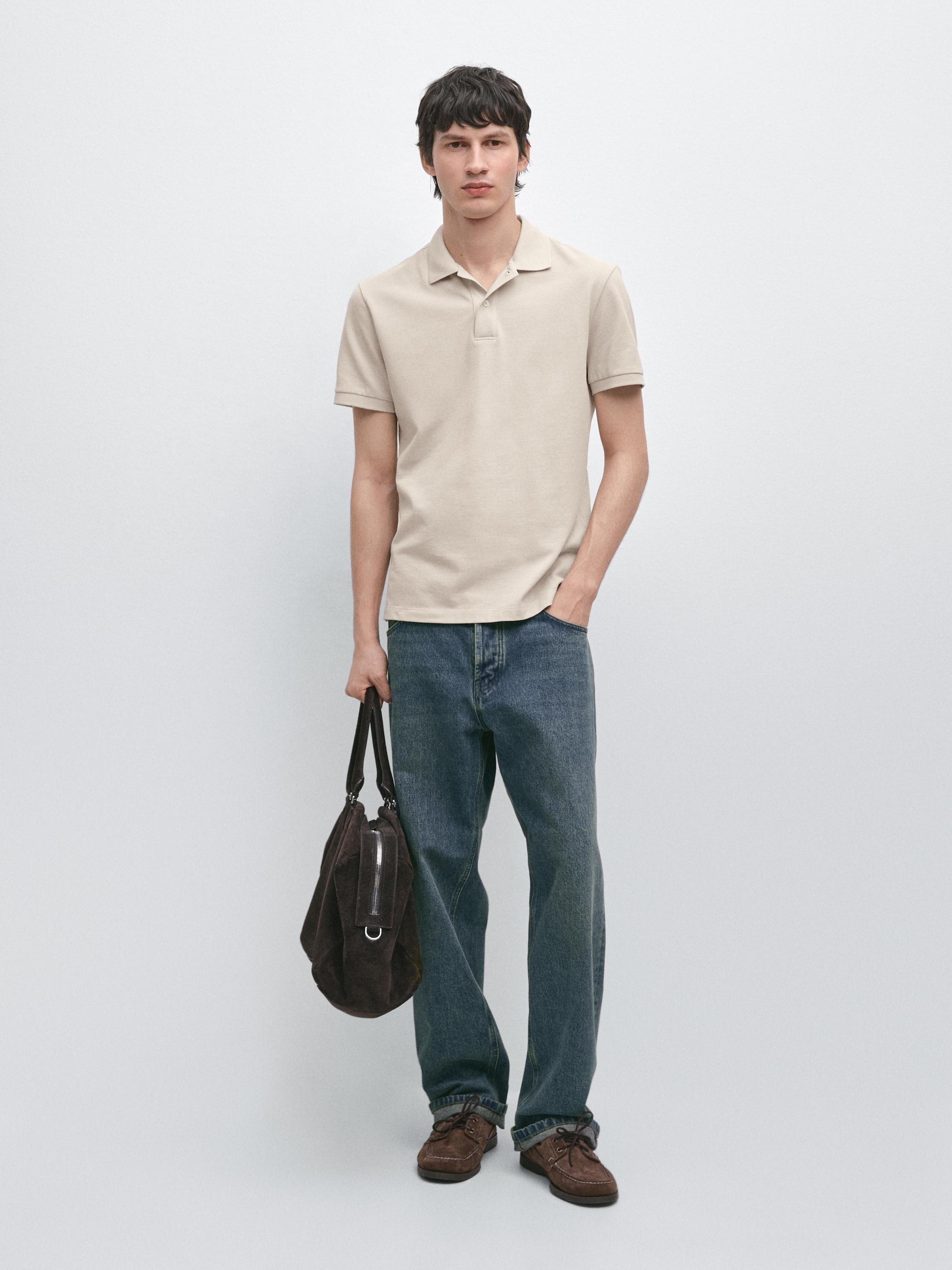 Micro textured cotton polo shirt