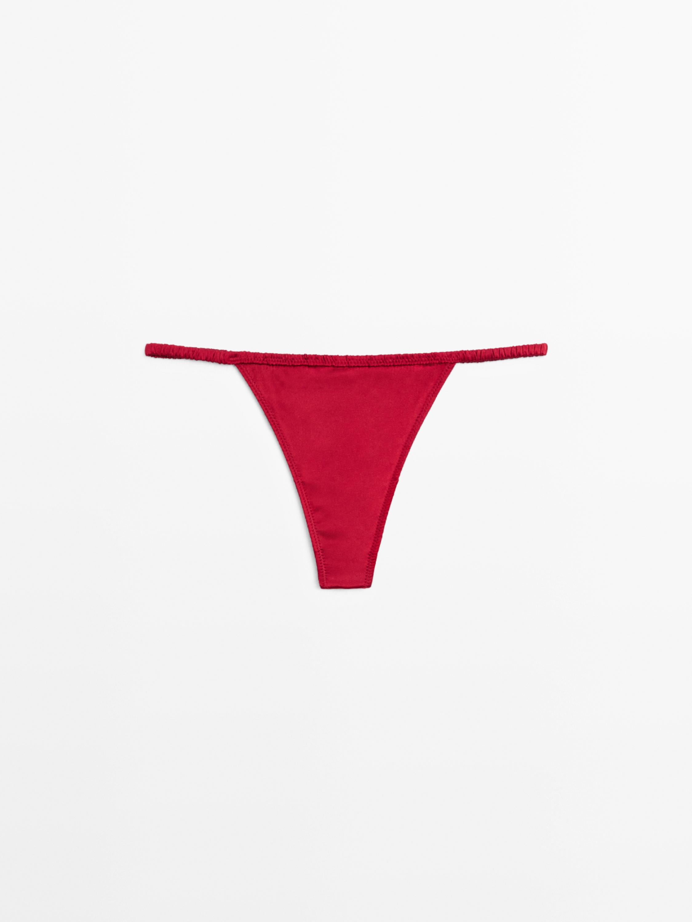 Silk thong with lace detail — RED
