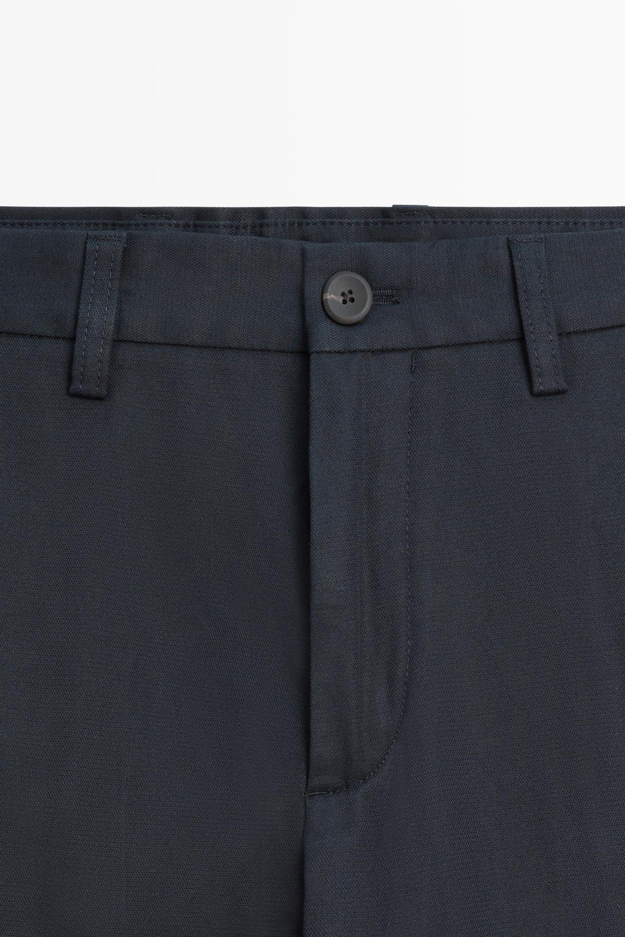 Cotton blend slim fit pants — NAVY BLUE