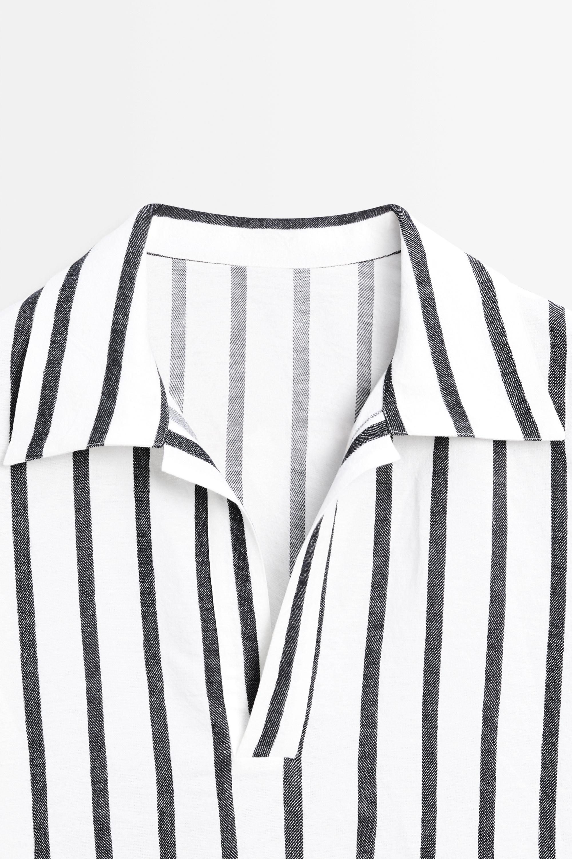 Striped oversize linen blend shirt — WHITE