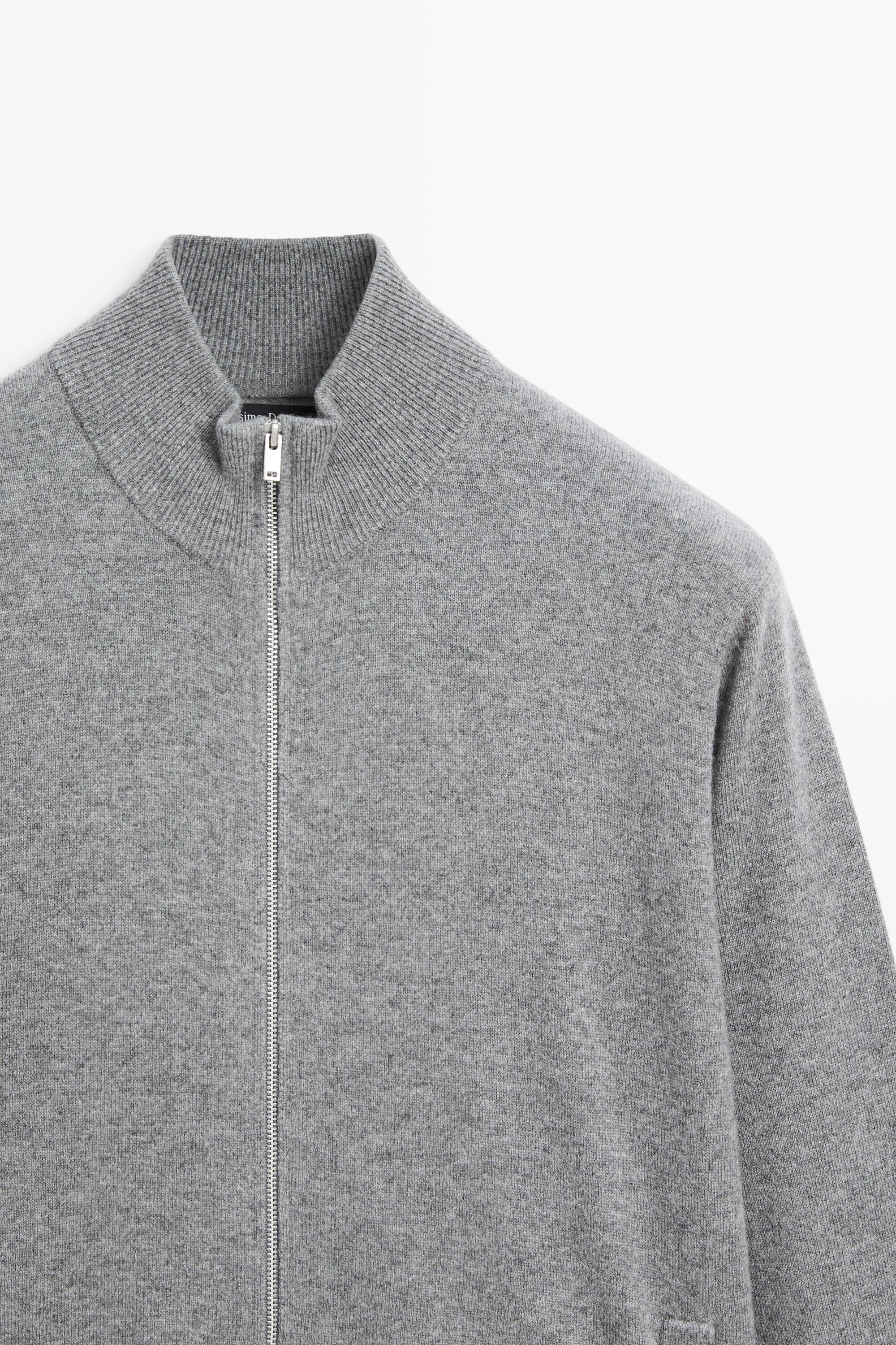 100% cashmere zip-up knit cardigan — ANTHRACITE GREY