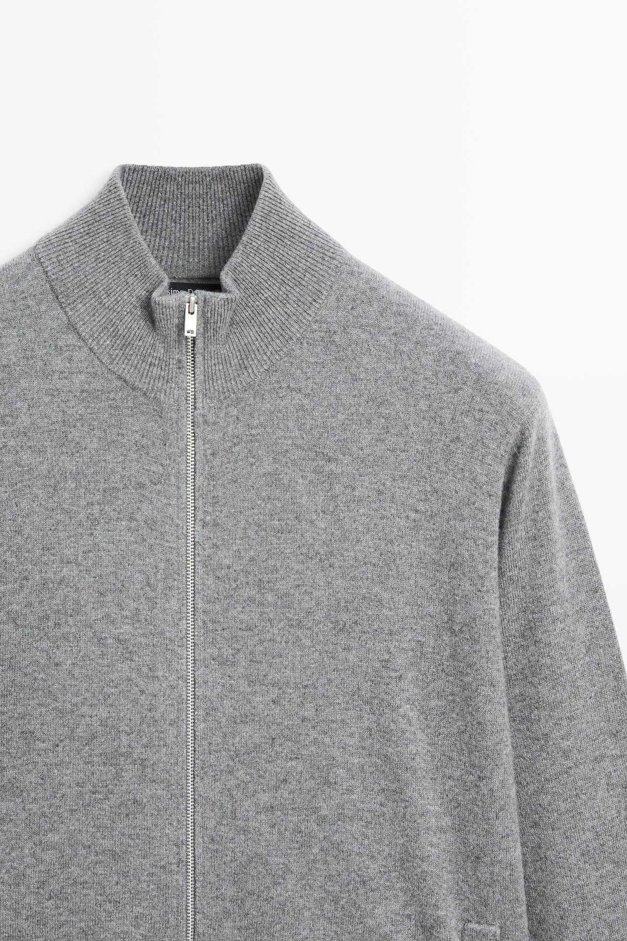 100% cashmere zip-up knit cardigan — ANTHRACITE GREY